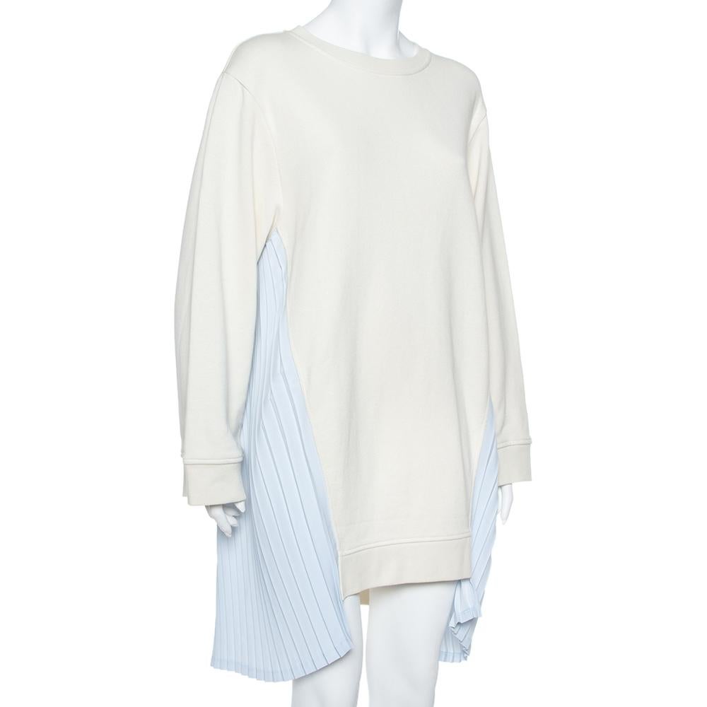 Gray Maison Martin Margiela MM6 Off White  Pleated Panel Detail Sweater Dress S