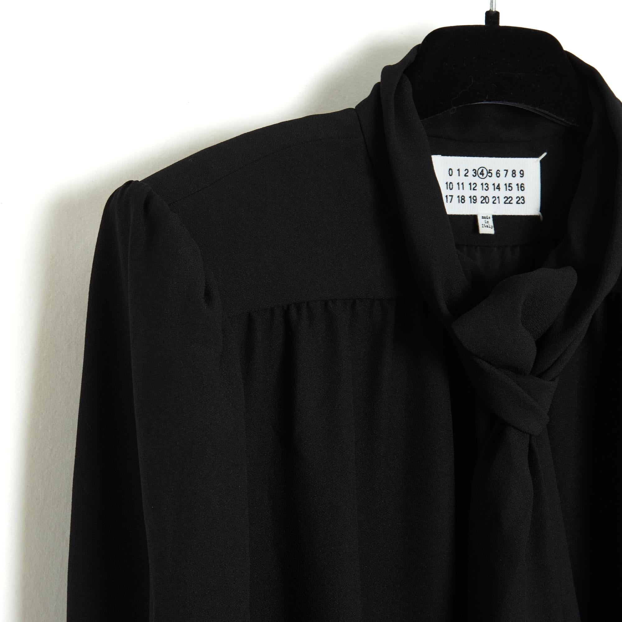 Noir Maison Martin Margiela MMM4 2018 Robe FR40 Black Crepe Ascot Tie Dress UK12 US10
