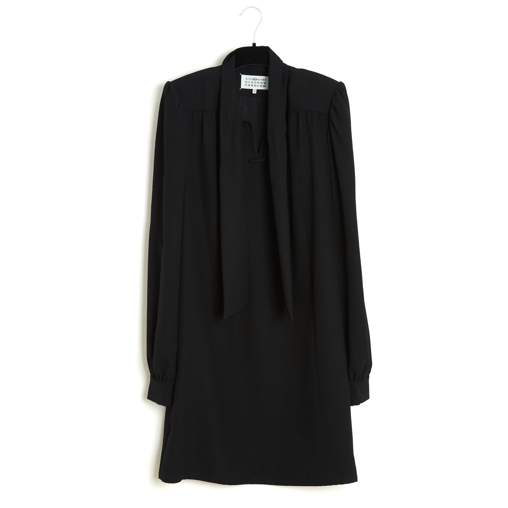 Maison Martin Margiela MMM4 2018 Robe FR40 Black Crepe Ascot Tie Dress UK12 US10 1