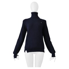 Maison Martin Margiela Navy Blue Distressed High Neck Pullover Sweater 2000