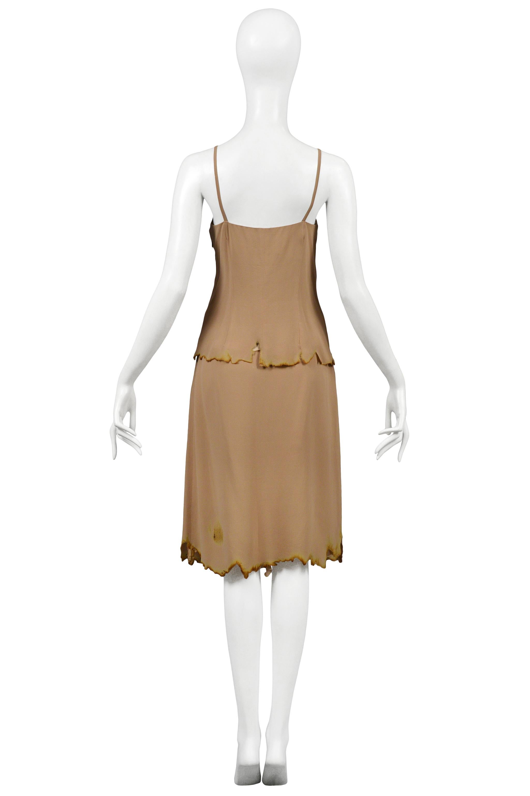 Brown Maison Martin Margiela Nude Burnt Edged Top and Skirt Ensemble 2003 For Sale