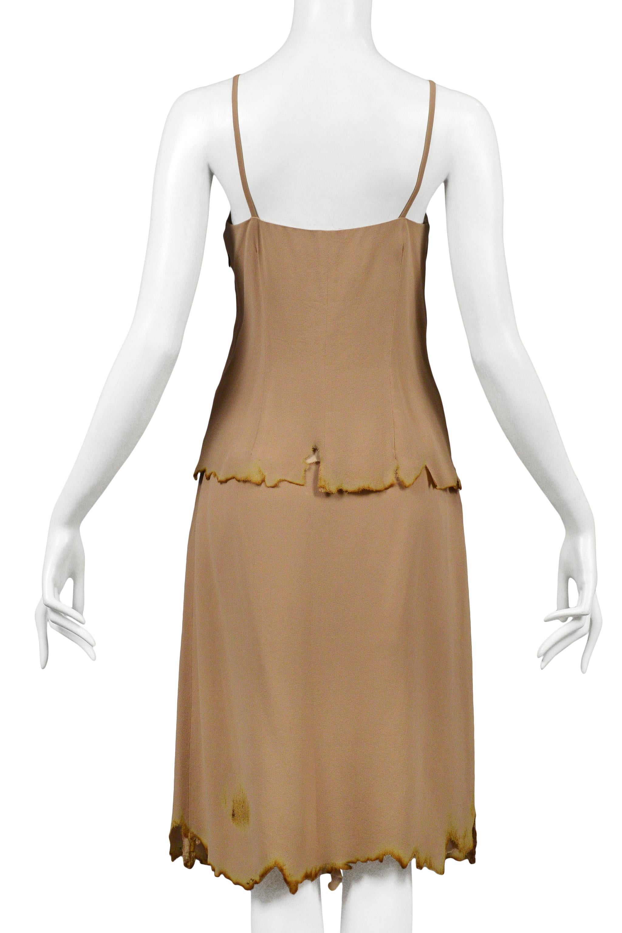 Maison Martin Margiela Nude Burnt Edged Top and Skirt Ensemble 2003 In Excellent Condition For Sale In Los Angeles, CA