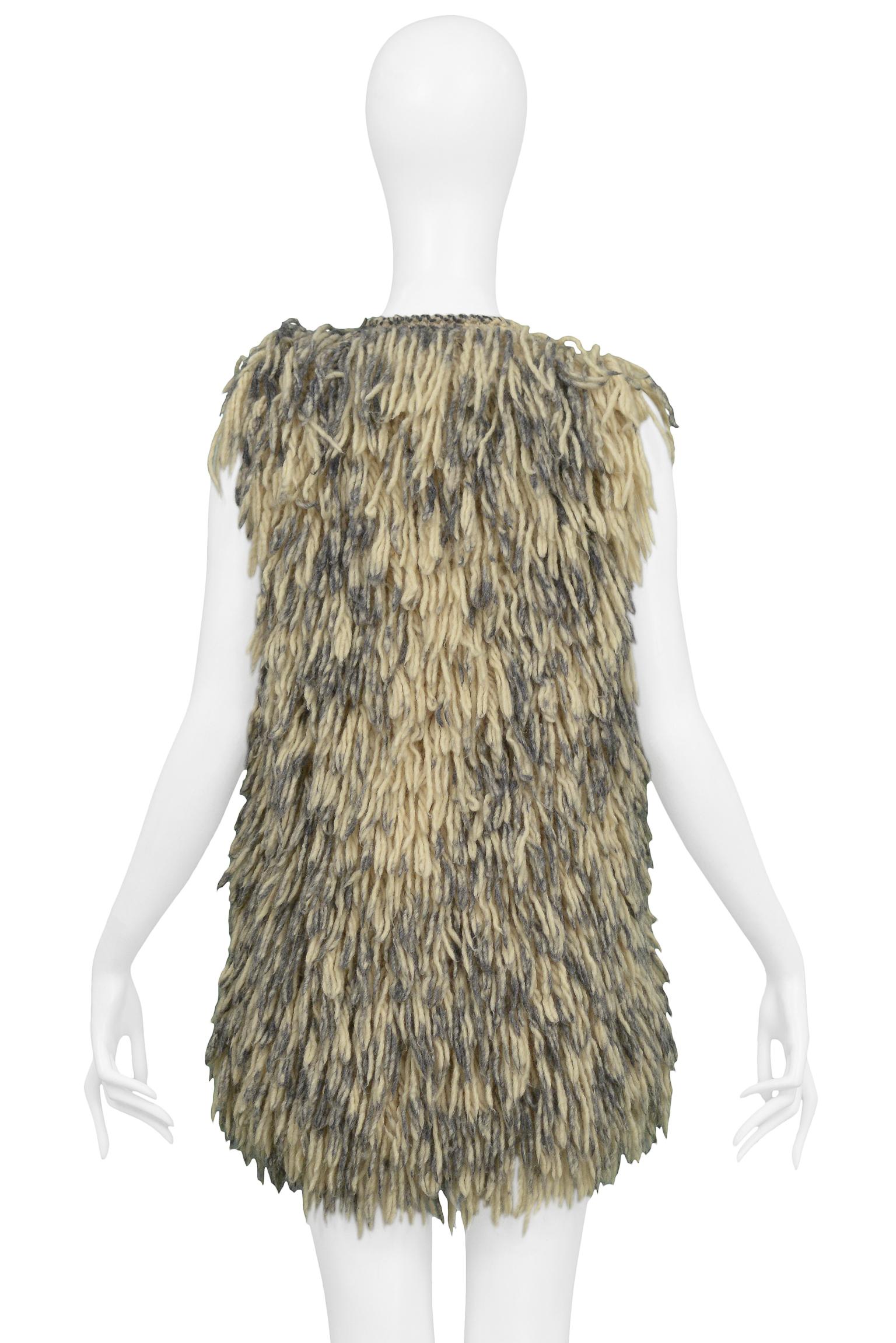 Maison Martin Margiela Off White And Grey Tip Shaggy Hippie Vest In Excellent Condition In Los Angeles, CA