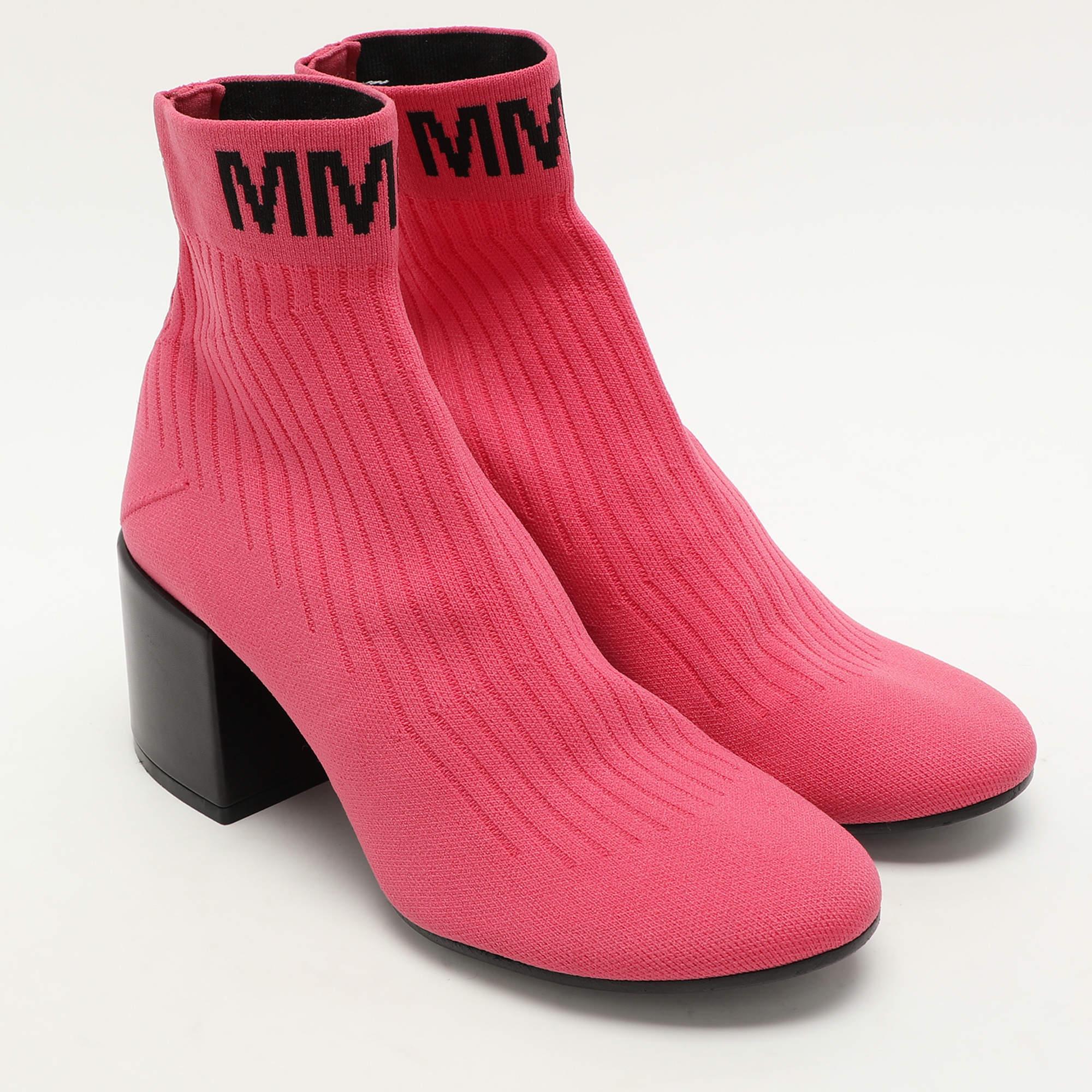 Women's Maison Martin Margiela Pink Knit Fabric Ankle Length Boots Size 39 For Sale