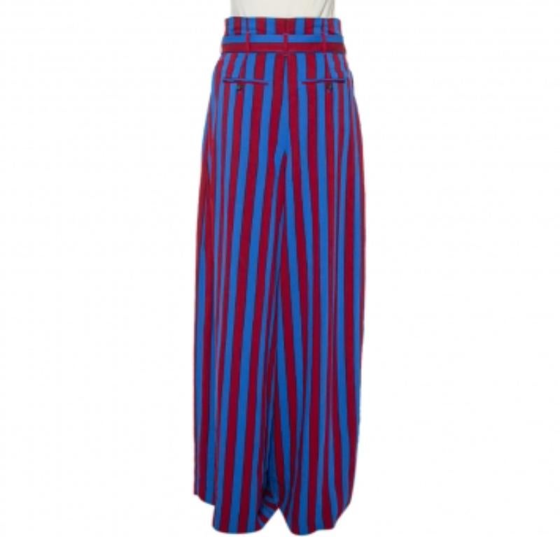 Purple Maison Martin Margiela Red & Blue Striped Synthetic Belted Palazzo Pants M For Sale