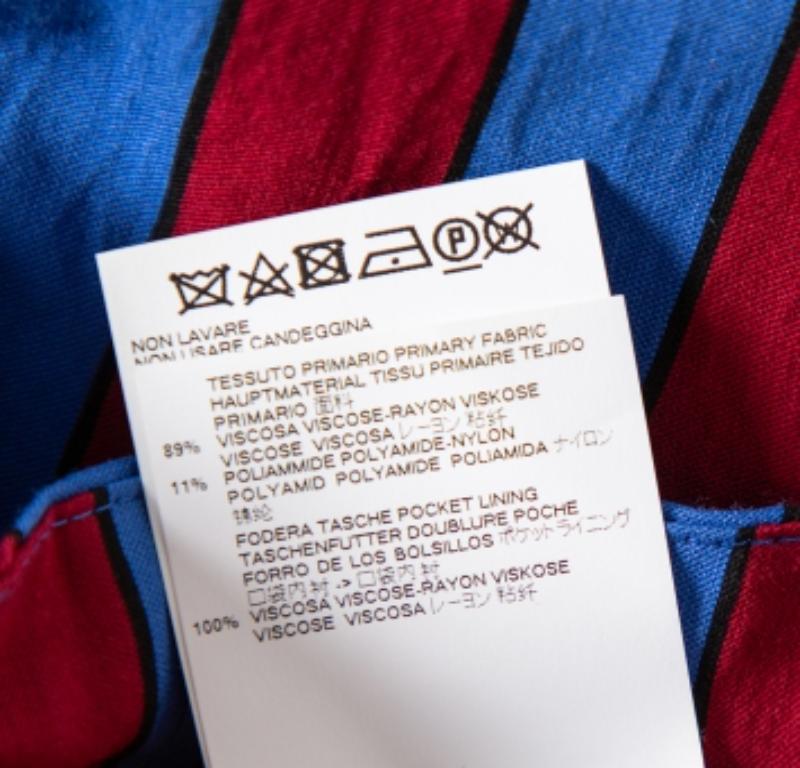 Maison Martin Margiela Red & Blue Striped Synthetic Belted Palazzo Pants M For Sale 1