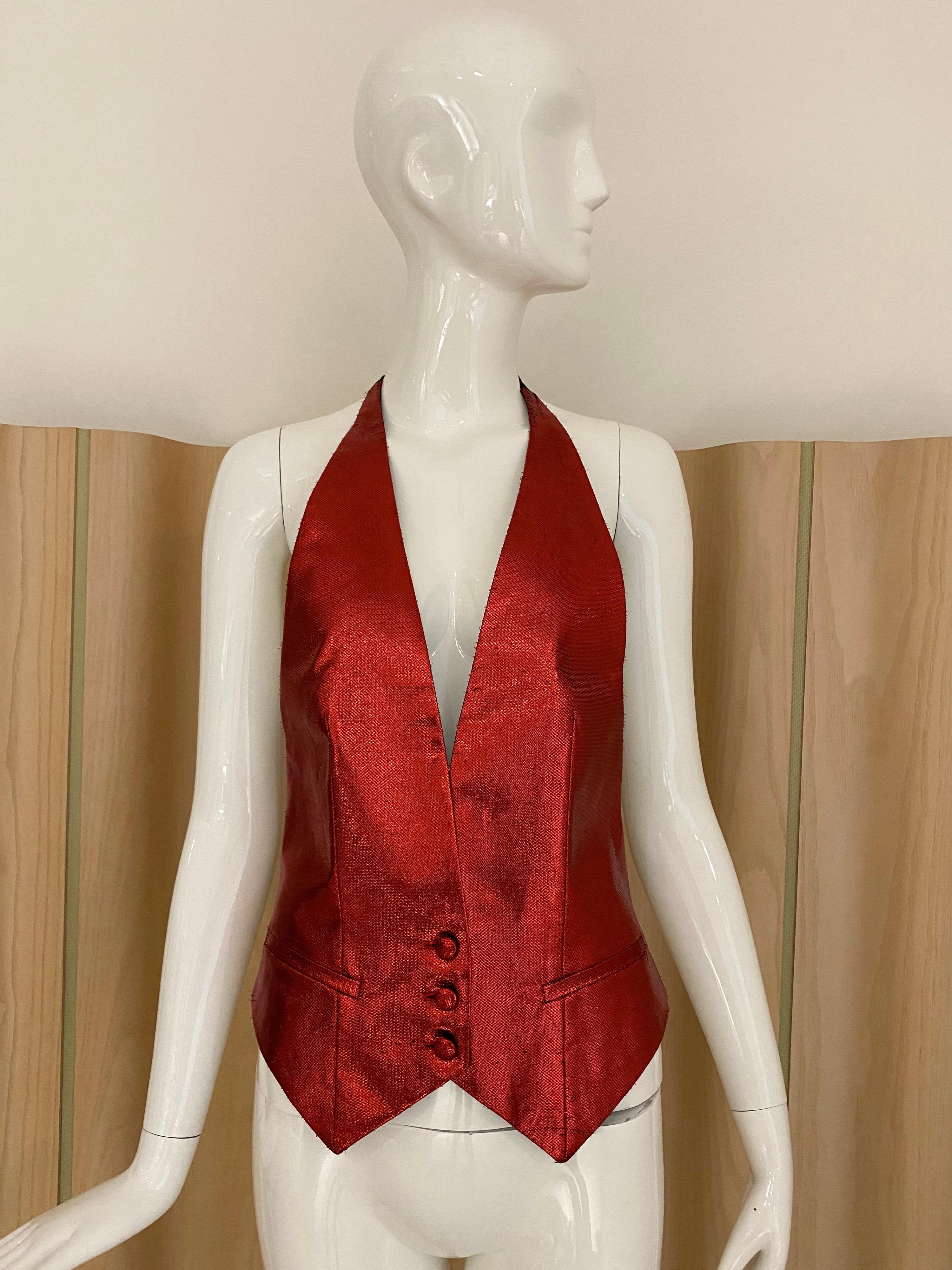 Maison Martin Margiela Red Silk Vest  In Excellent Condition For Sale In Beverly Hills, CA