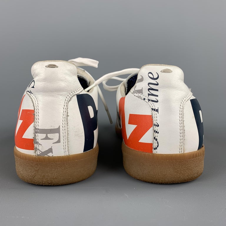 MAISON MARTIN MARGIELA REPLICA Size 11 White Print Leather Lace Up Sneakers at 1stDibs