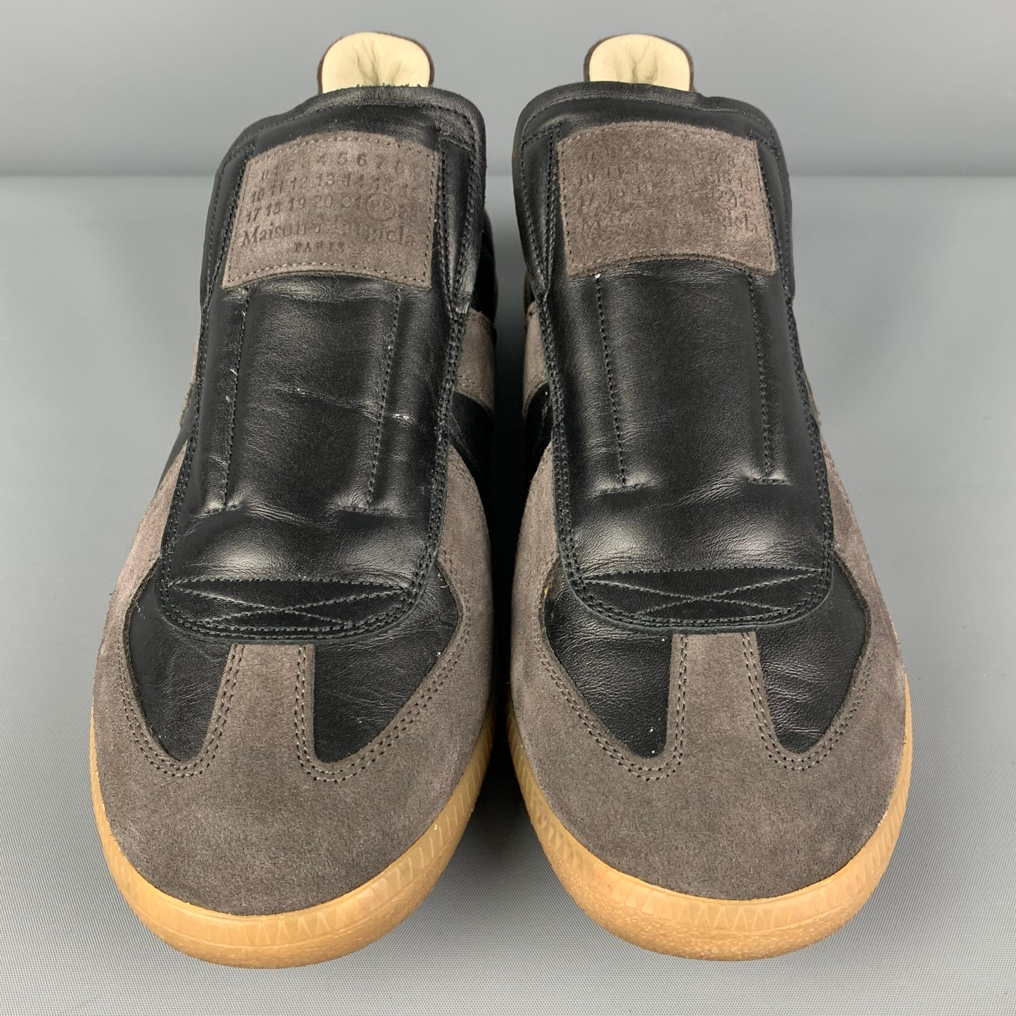 MAISON MARTIN MARGIELA Replica Size 8 Black Grey Color Block Leather Sneakers In Good Condition In San Francisco, CA