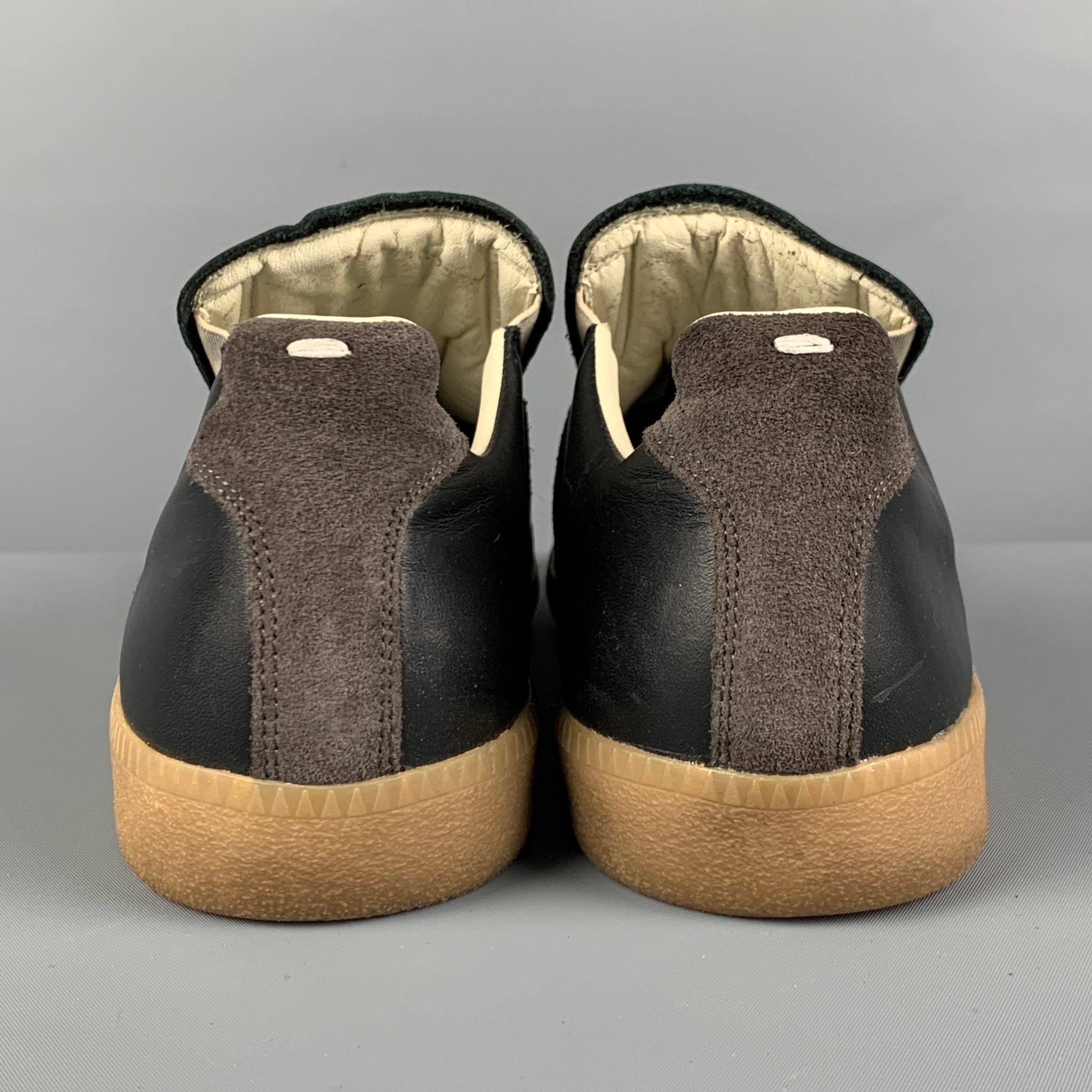 Men's MAISON MARTIN MARGIELA Replica Size 8 Black Grey Color Block Leather Sneakers