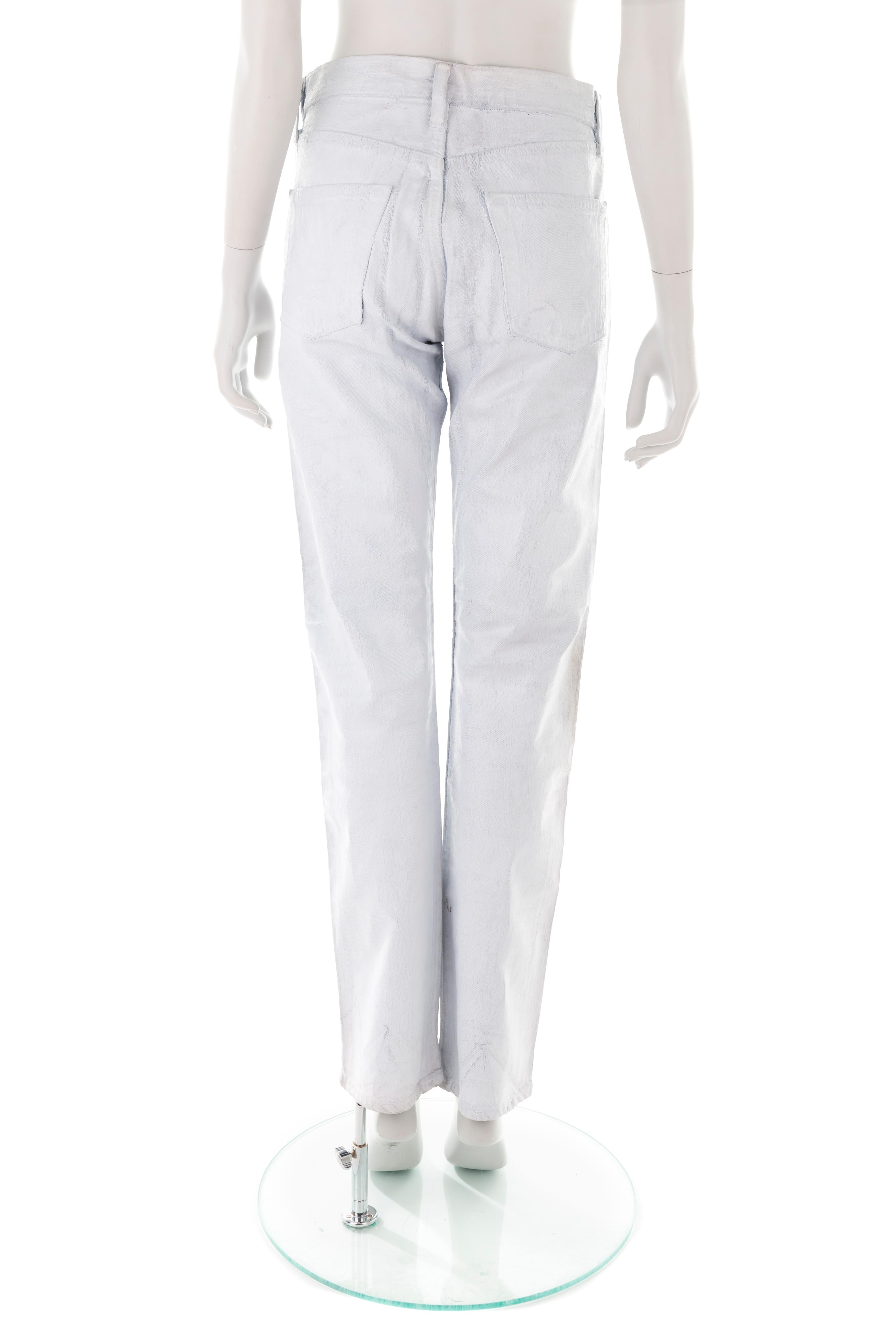 Gray Maison Martin Margiela S/S 1999 Artisanal varnished white jeans For Sale