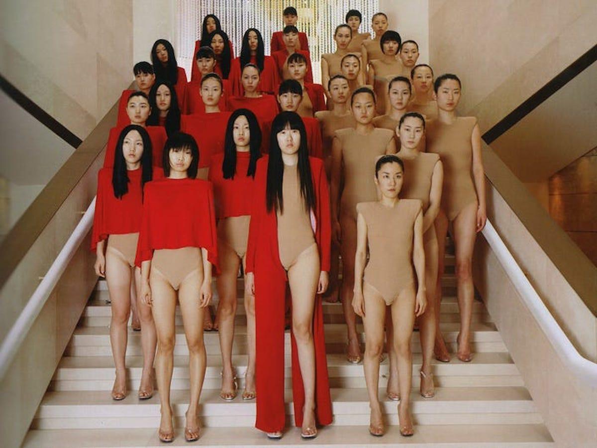 Maison Martin Margiela S/S 2007 Runway Padded Shoulder Nude Bodysuit For Sale 7