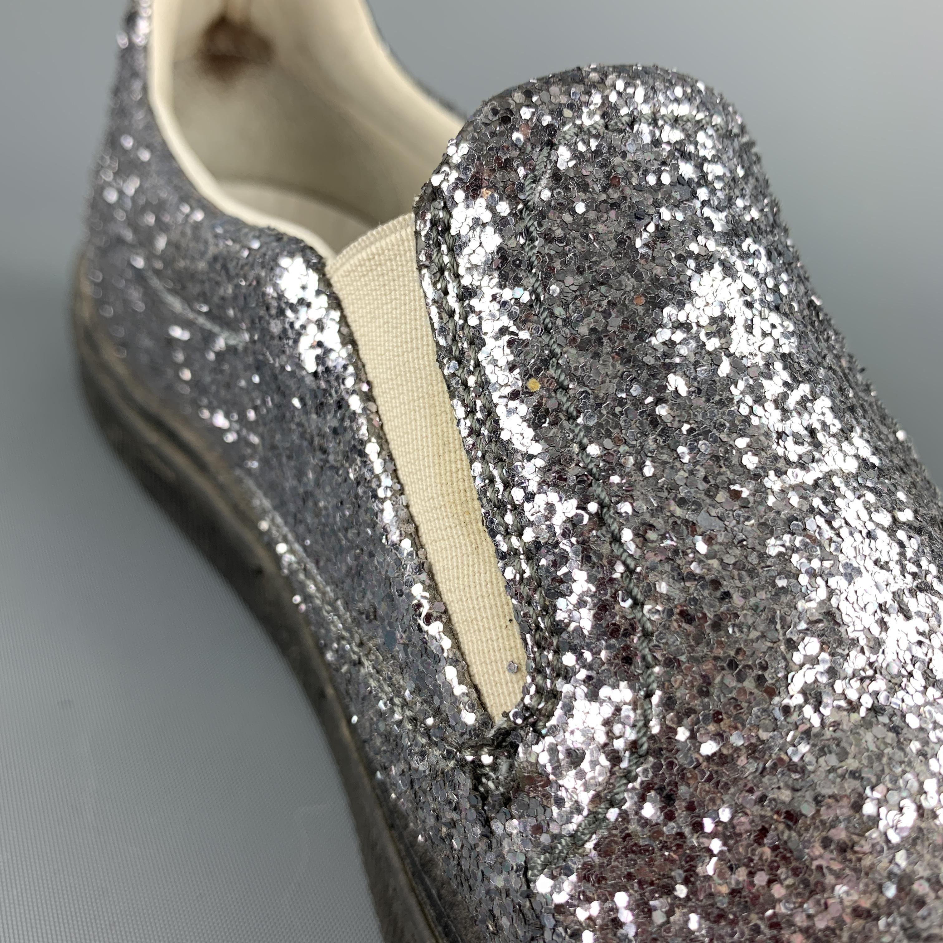 MAISON MARTIN MARGIELA Size 10 Silver Glitter Slip On Sneakers 1