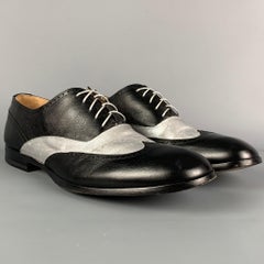 MAISON MARTIN MARGIELA Size 11 Black Silver Leather Wingtip Oxford Shoes