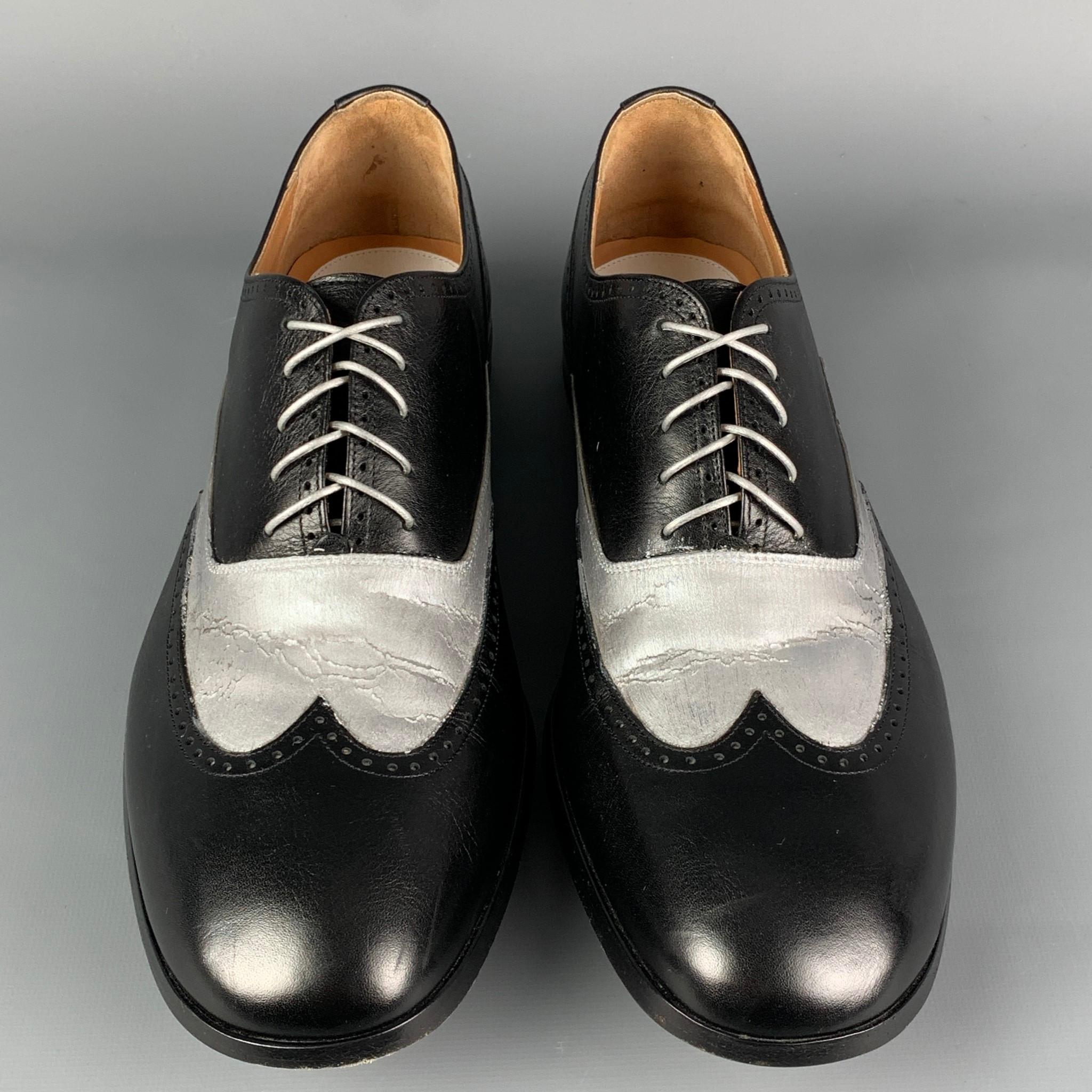 MAISON MARTIN MARGIELA Size 11 Black Silver Leather Wingtip Oxford Shoes  For Sale at 1stDibs