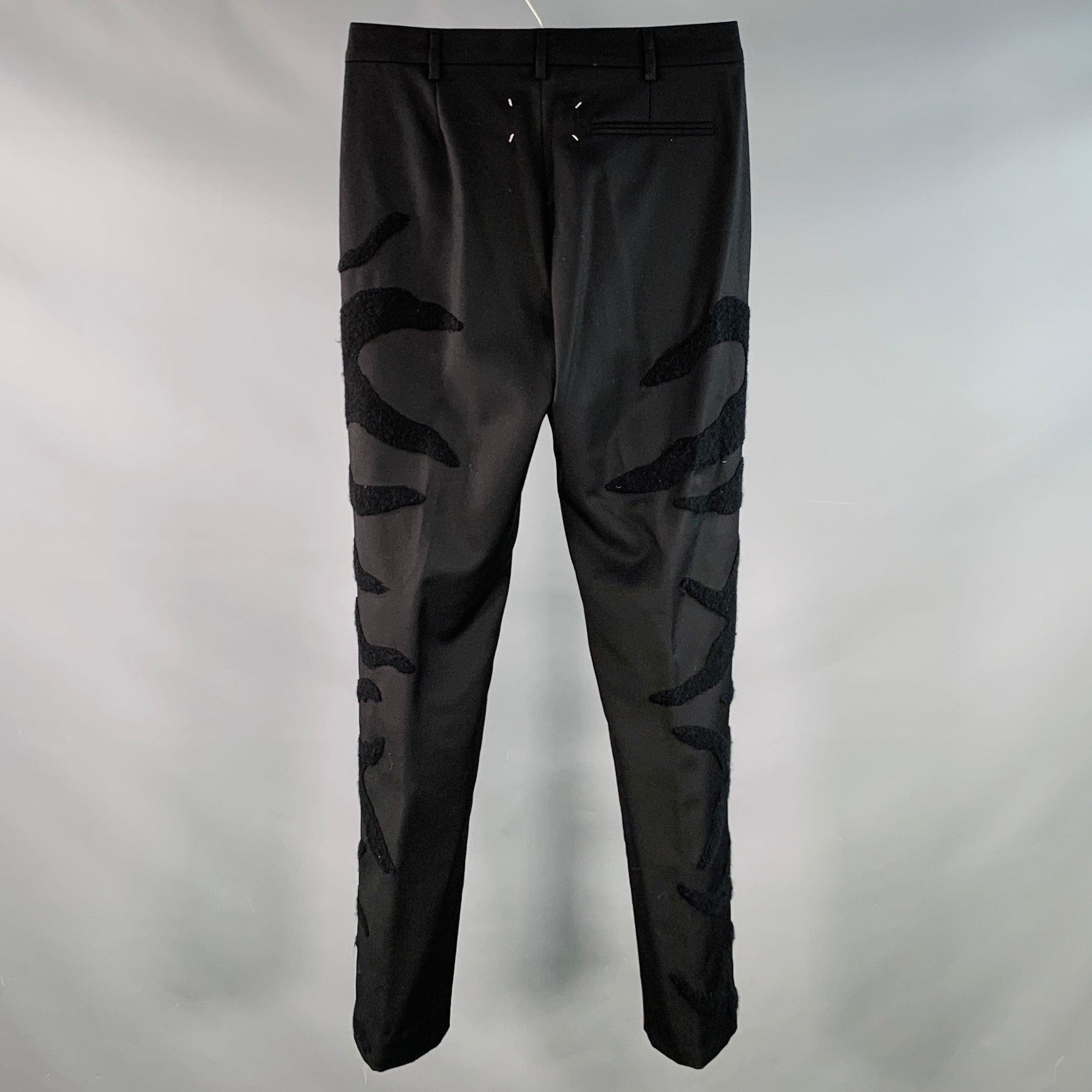 Maison Martin Margiela Taglia 28 Pantaloni da Abito in Twill di Lana Nero con Fiamme Frontali Piatte In condizioni ottime in vendita a San Francisco, CA