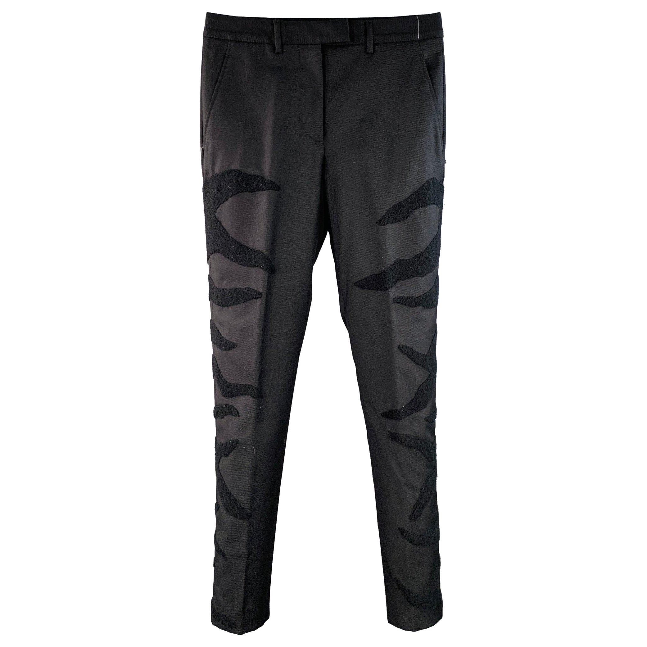 Maison Martin Margiela Taglia 28 Pantaloni da Abito in Twill di Lana Nero con Fiamme Frontali Piatte in vendita