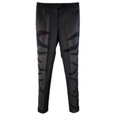 Maison Martin Margiela Taglia 28 Pantaloni da Abito in Twill di Lana Nero con Fiamme Frontali Piatte