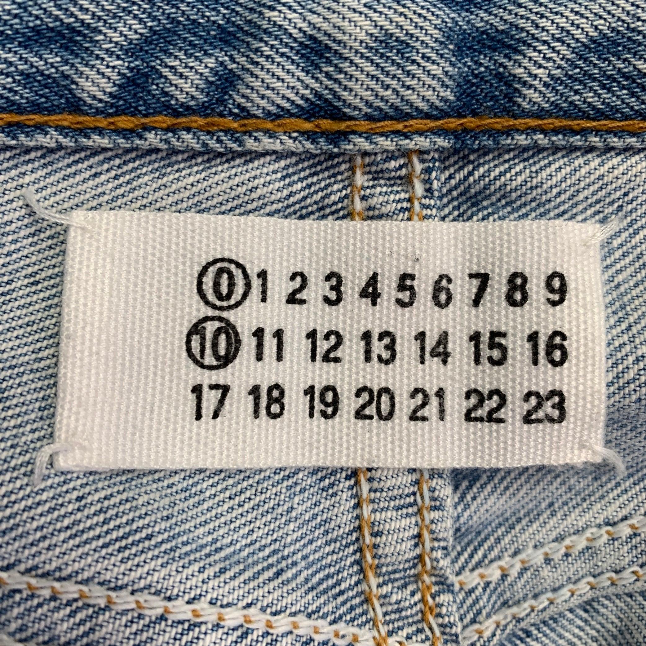 MAISON MARTIN MARGIELA Size 32 White Blue Painted Denim Button Fly Jeans In Excellent Condition In San Francisco, CA