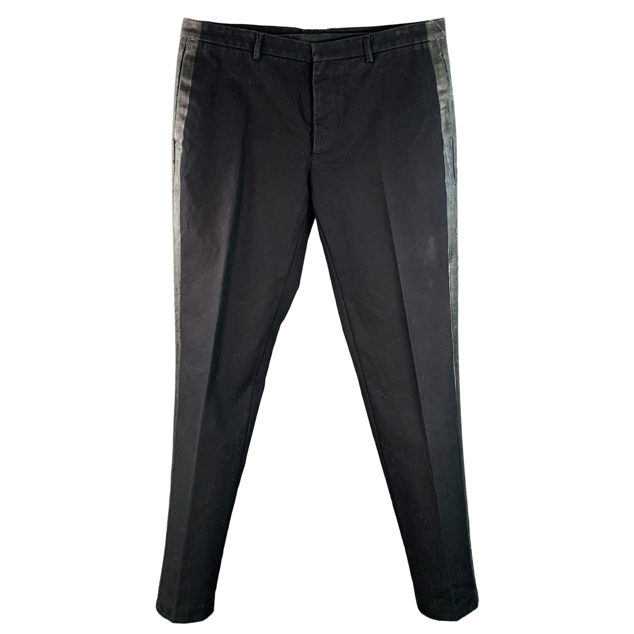 MAISON MARTIN MARGIELA Size 36 Black Cotton Twill Flat Front Button Fly Dress Pants For Sale