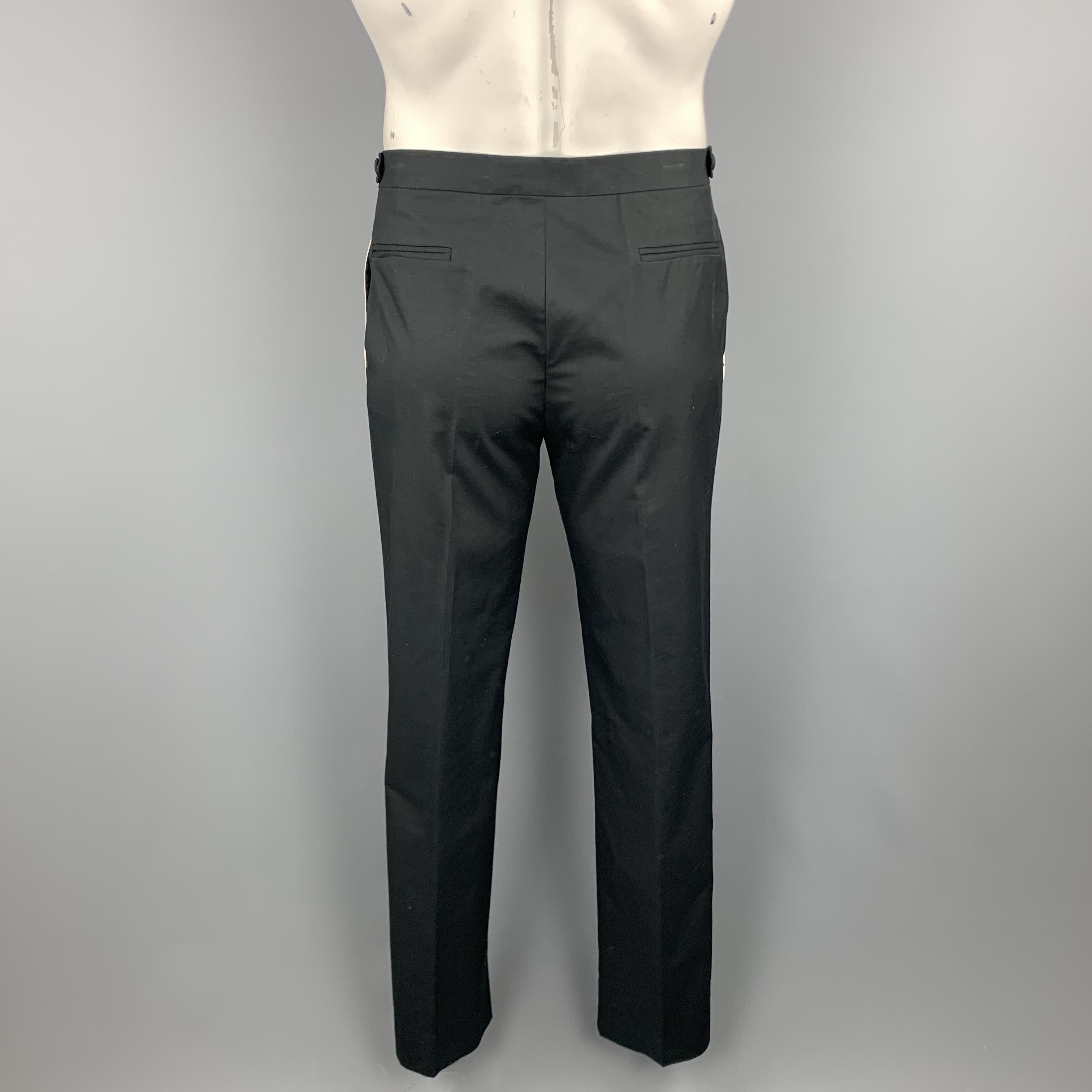 MAISON MARTIN MARGIELA Size 36 Black Cotton White Stripe Dress Pants In Excellent Condition In San Francisco, CA