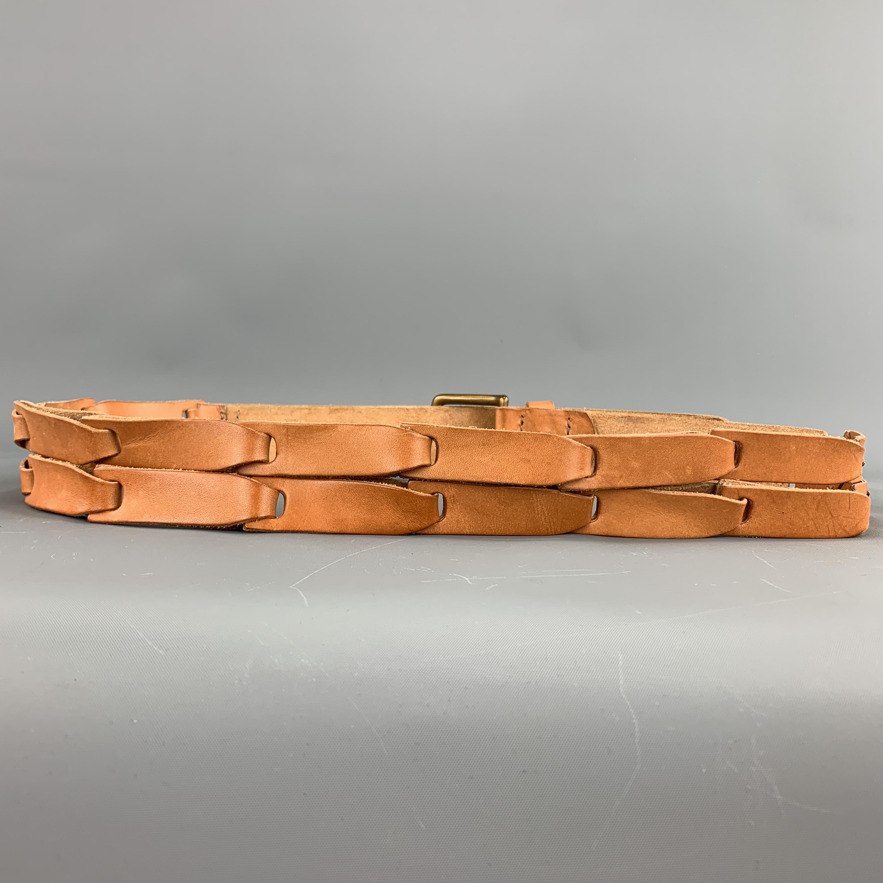 Orange MAISON MARTIN MARGIELA Size 38 Tan Leather Link Straps Belt