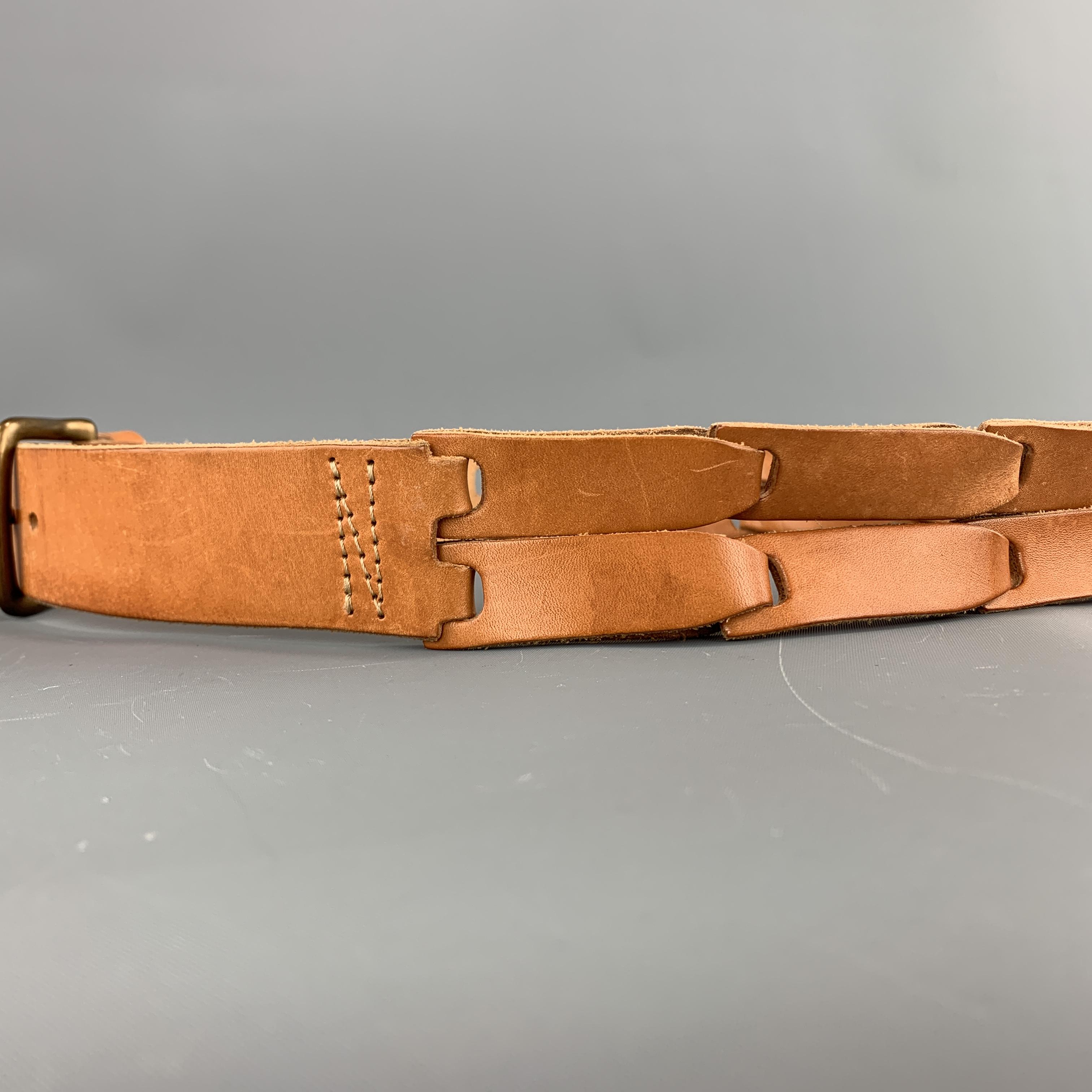 MAISON MARTIN MARGIELA Size 38 Tan Leather Link Straps Belt In Good Condition In San Francisco, CA