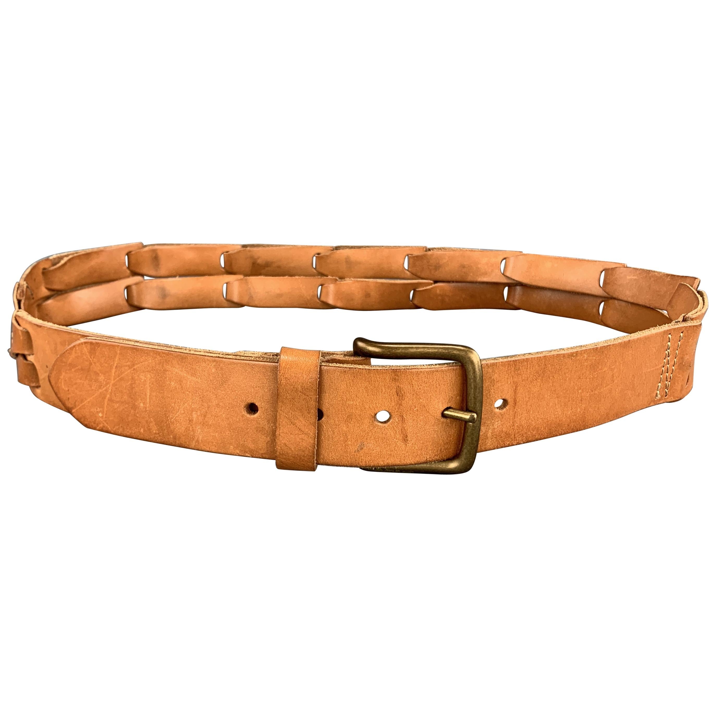 MAISON MARTIN MARGIELA Size 38 Tan Leather Link Straps Belt