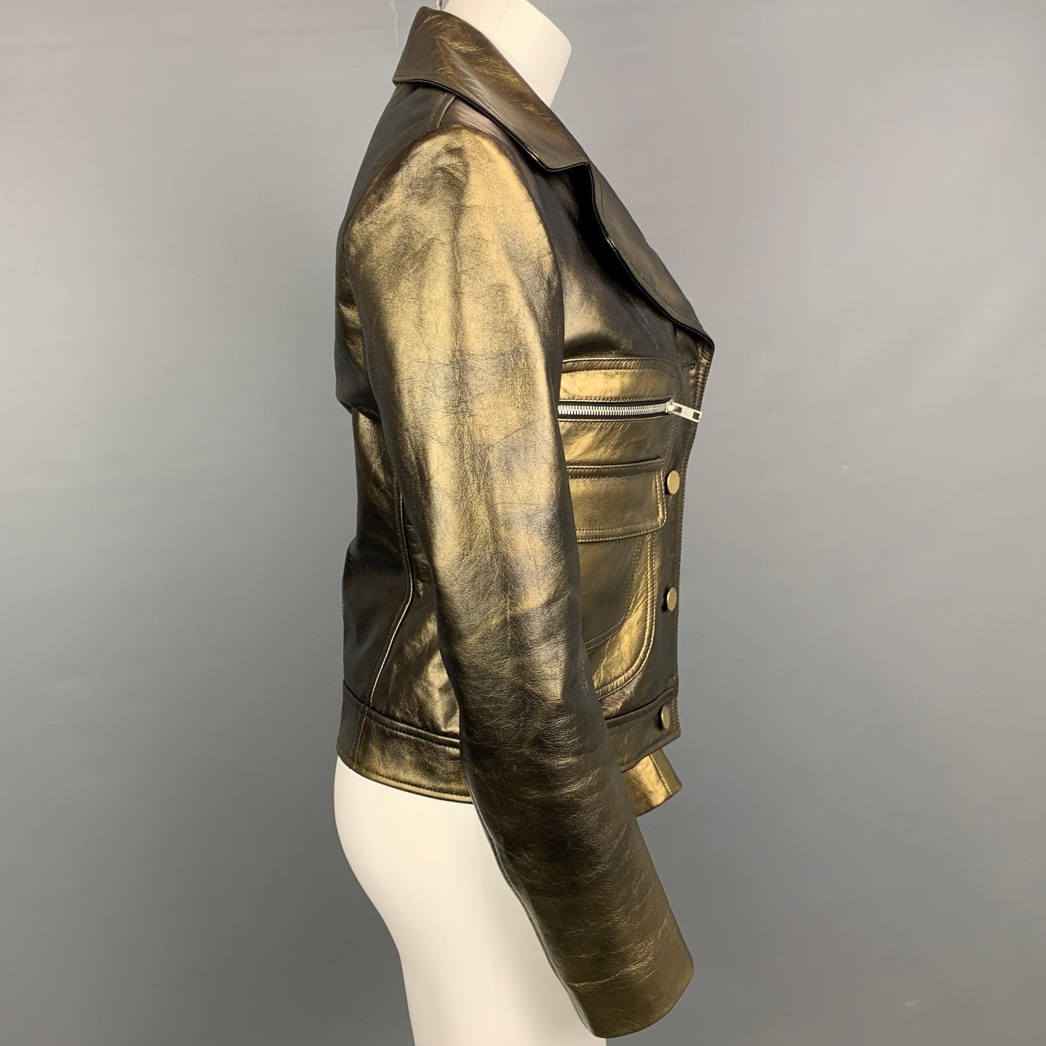 MAISON MARTIN MARGIELA Size 4 Olive & Gold Leather Jacket In Good Condition For Sale In San Francisco, CA