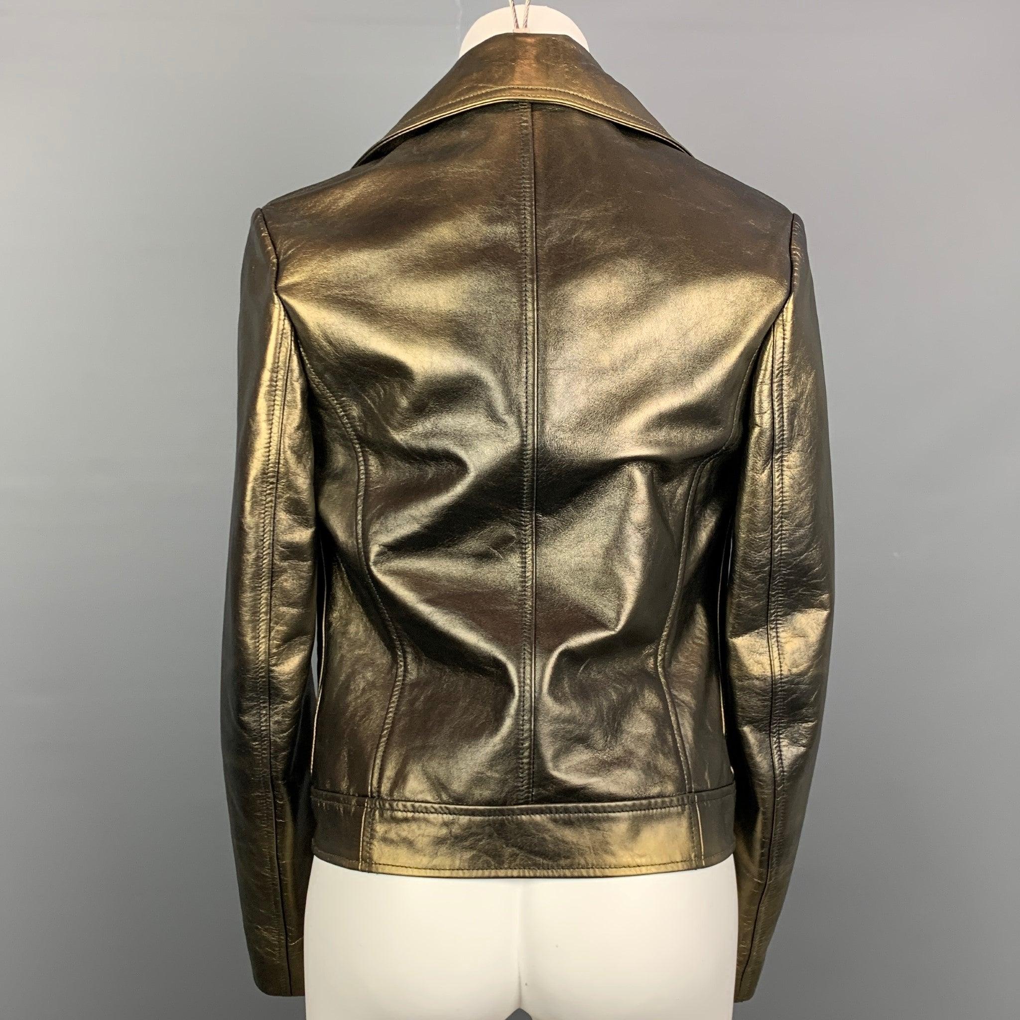 Women's MAISON MARTIN MARGIELA Size 4 Olive & Gold Leather Jacket For Sale