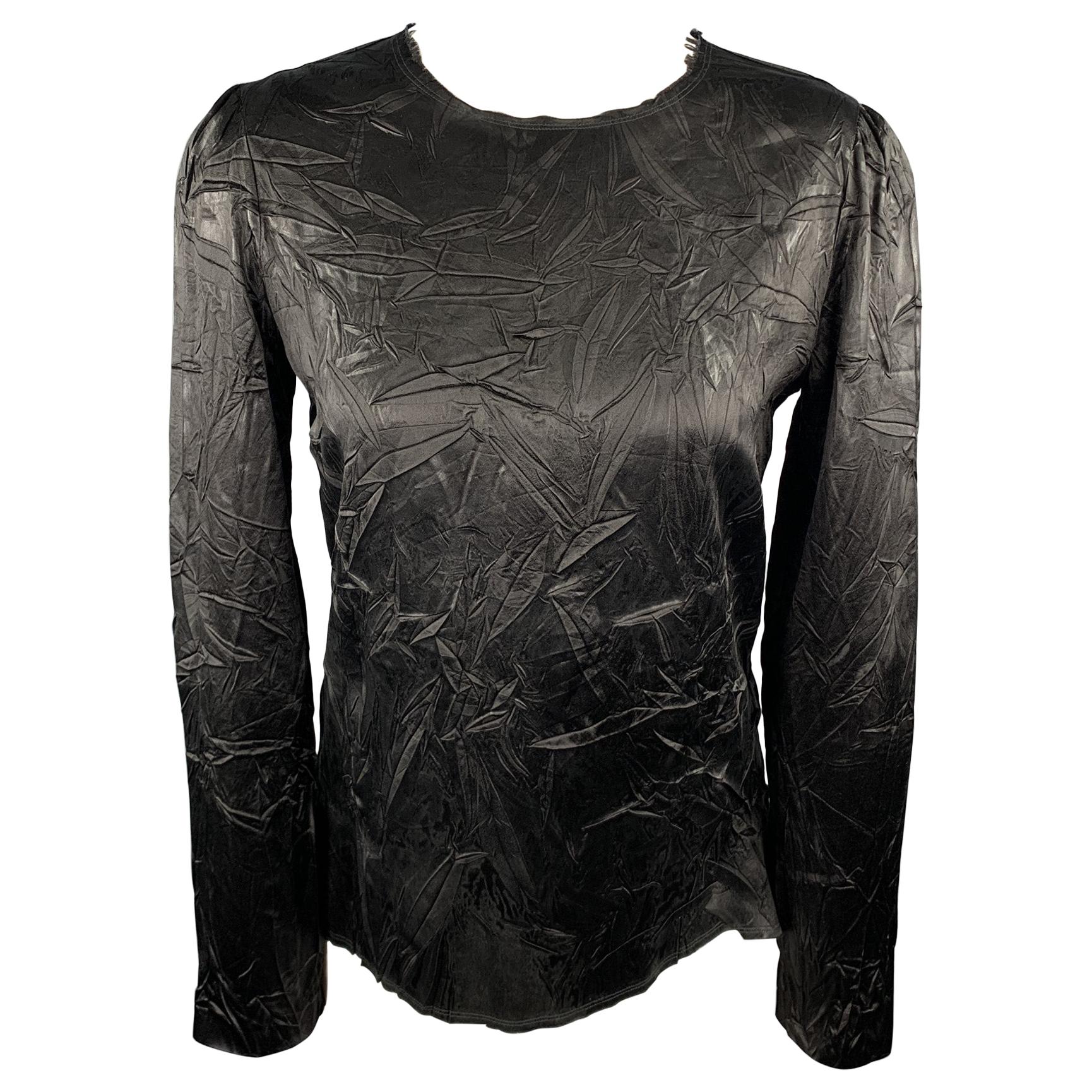 MAISON MARTIN MARGIELA Size 6 Black Wrinkled Acetate / Viscose Blouse