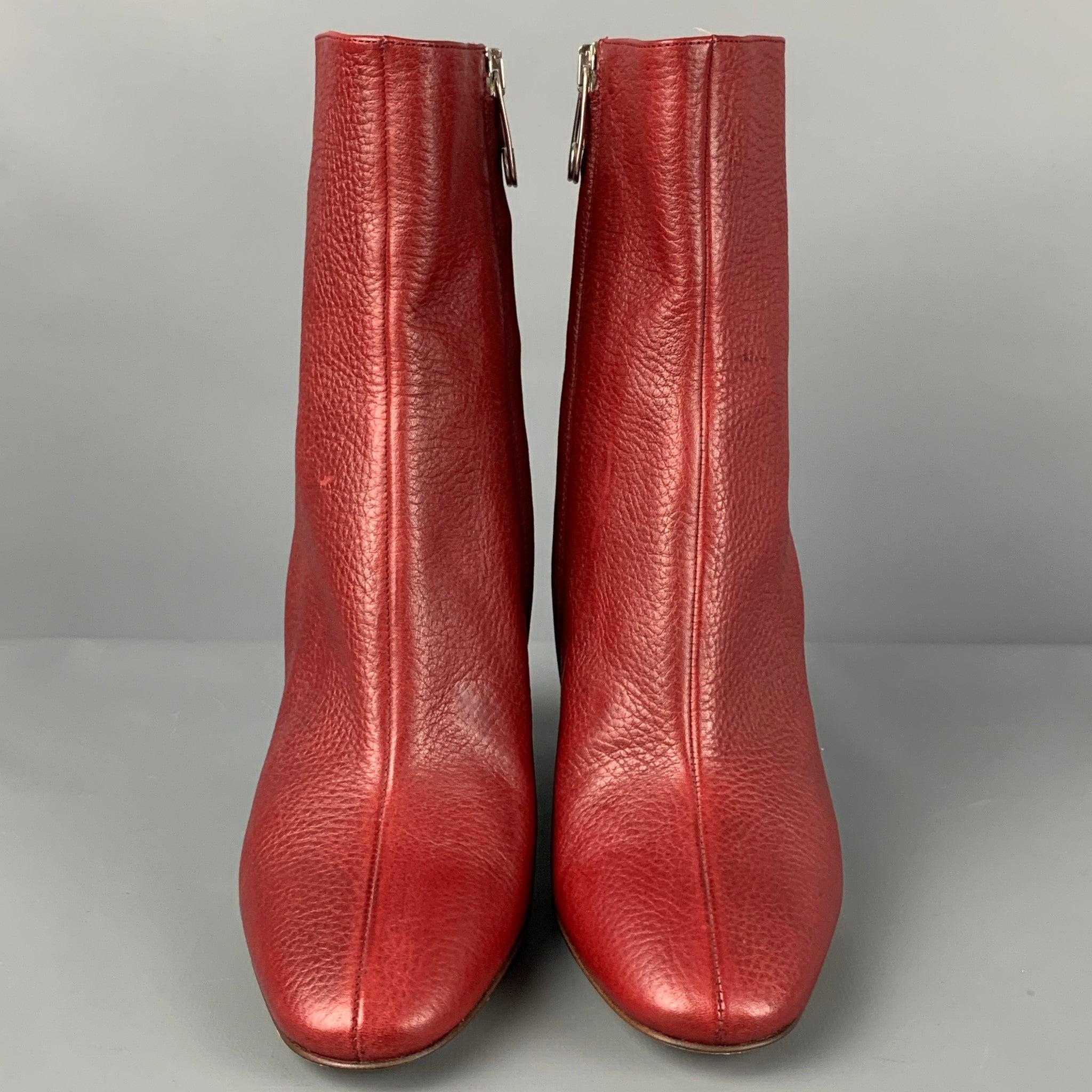 Women's MAISON MARTIN MARGIELA Size 6 Red Leather Pebble Grain Chunky heel Boots For Sale