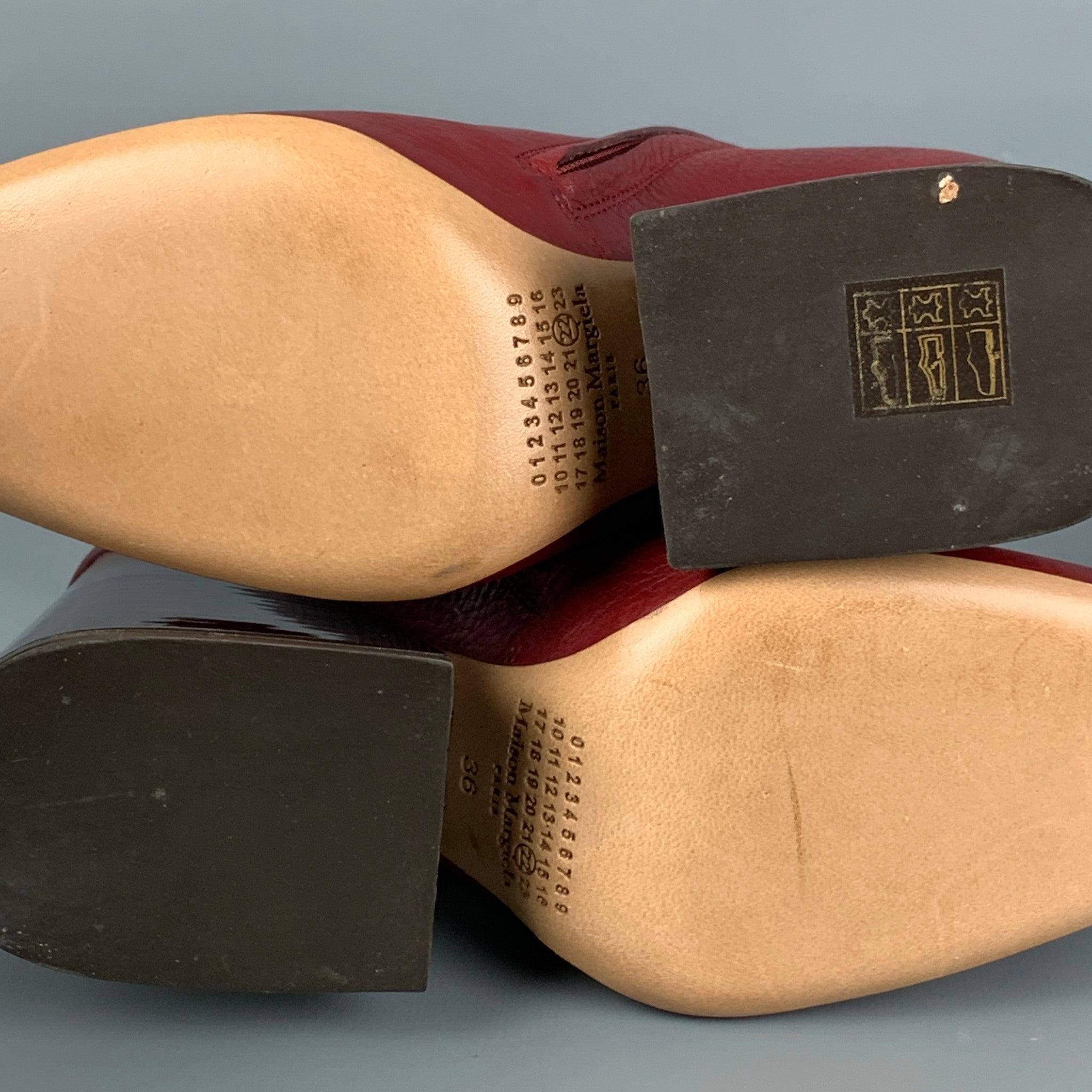 MAISON MARTIN MARGIELA Size 6 Red Leather Pebble Grain Chunky heel Boots 3