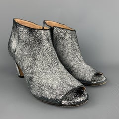 MAISON MARTIN MARGIELA Size 7 Black & White Painted Crackle Suede Peep Toe Boots