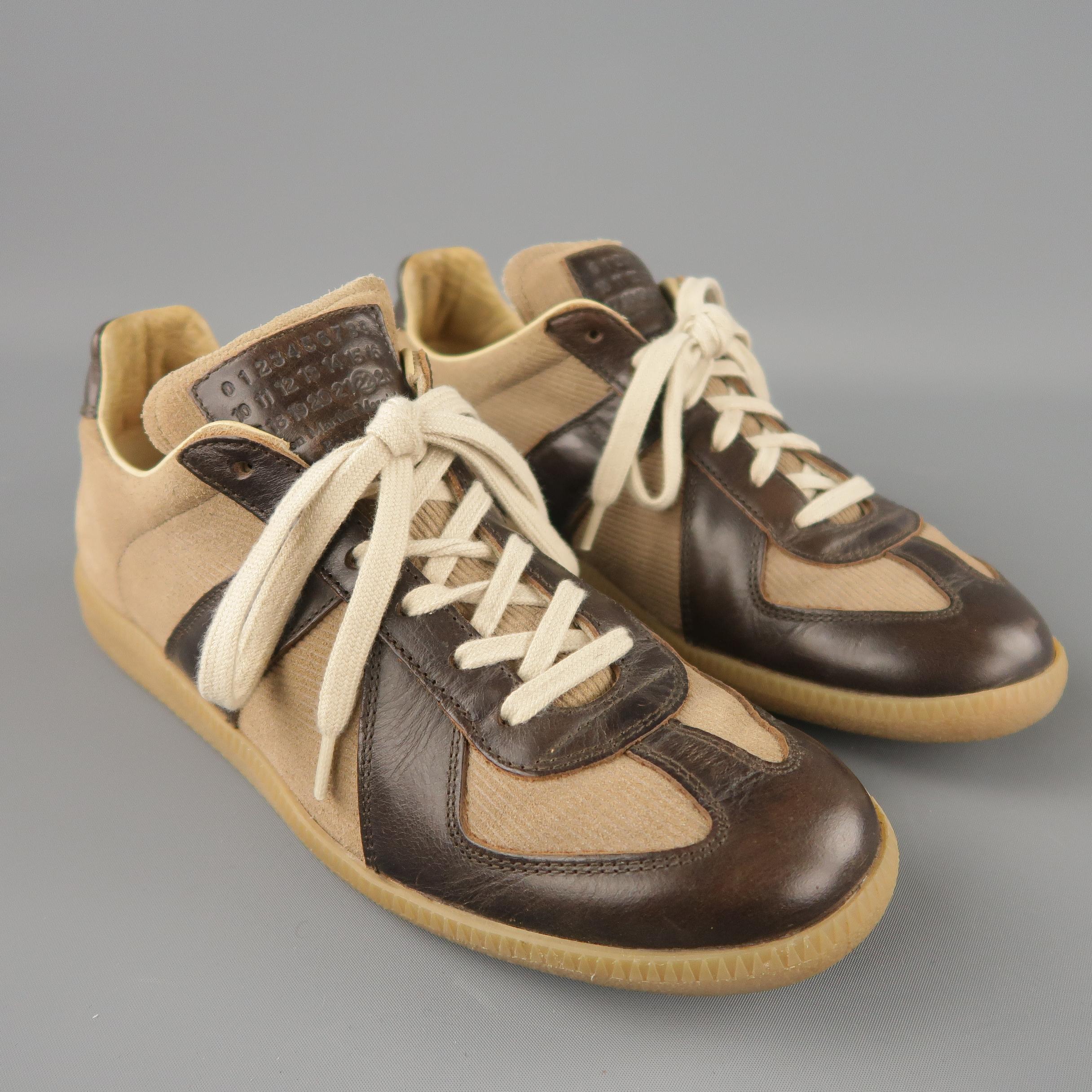 MAISON MARTIN MARGIELA Size 7 'REPLICA' Brown Canvas Lace Up Sneakers 3