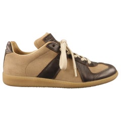 MAISON MARTIN MARGIELA Size 7 'REPLICA' Brown Canvas Lace Up Sneakers