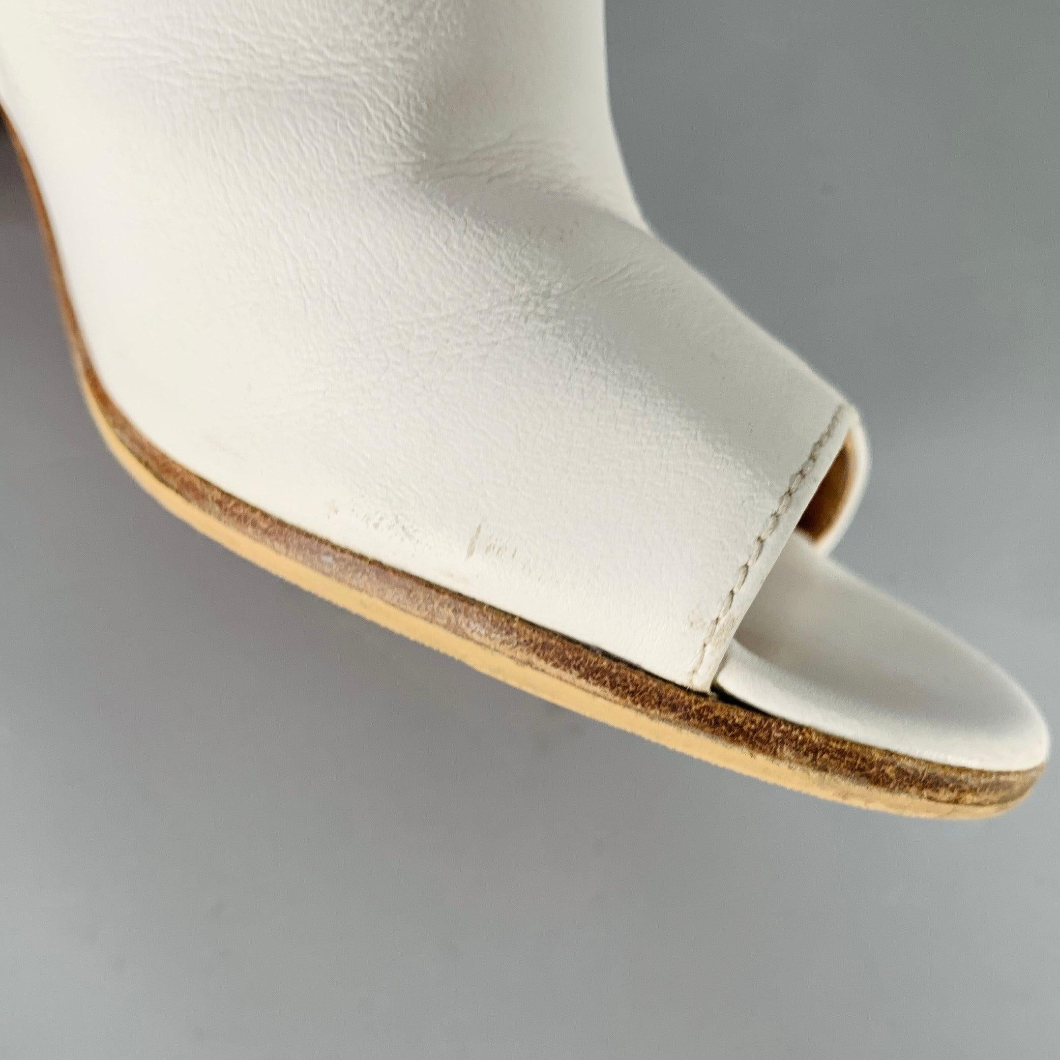 MAISON MARTIN MARGIELA Size 7 White Leather Peep Toe Boots For Sale 5