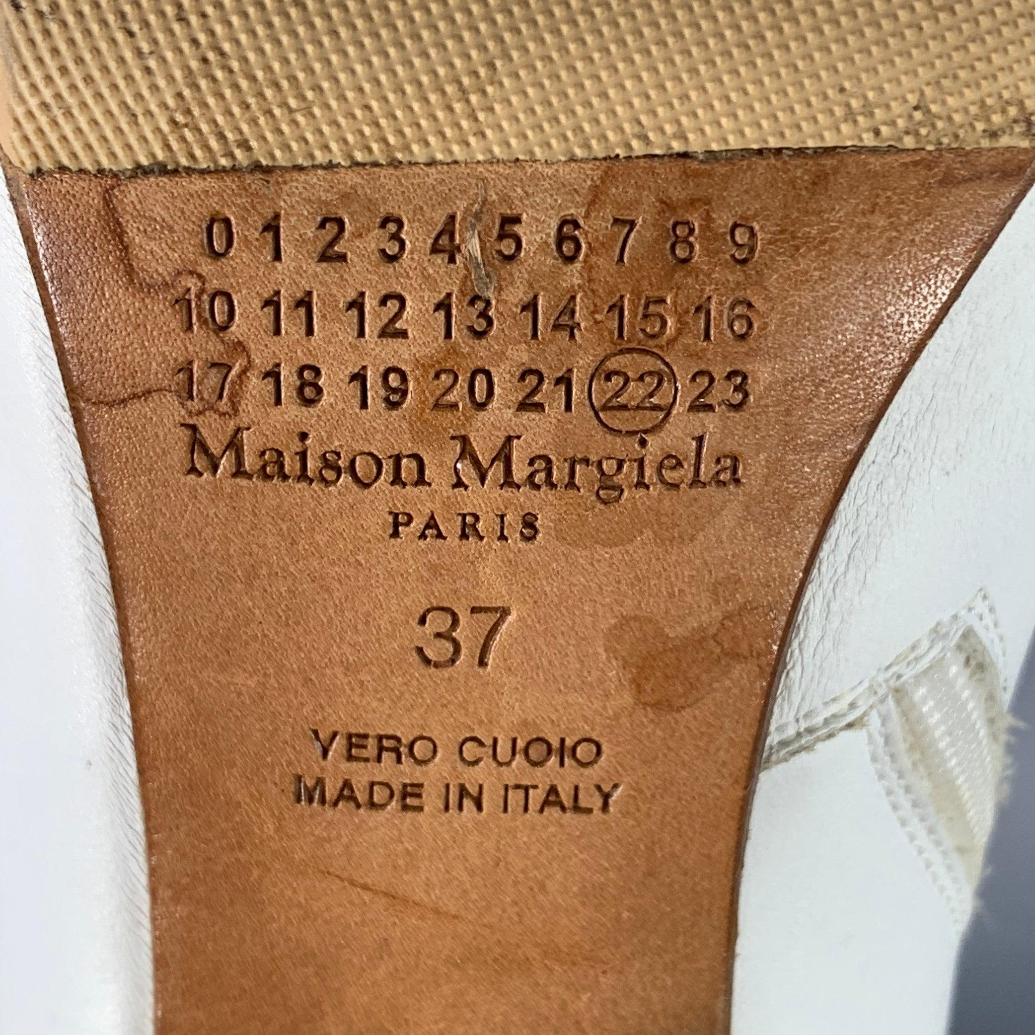 MAISON MARTIN MARGIELA Size 7 White Leather Peep Toe Boots For Sale 2