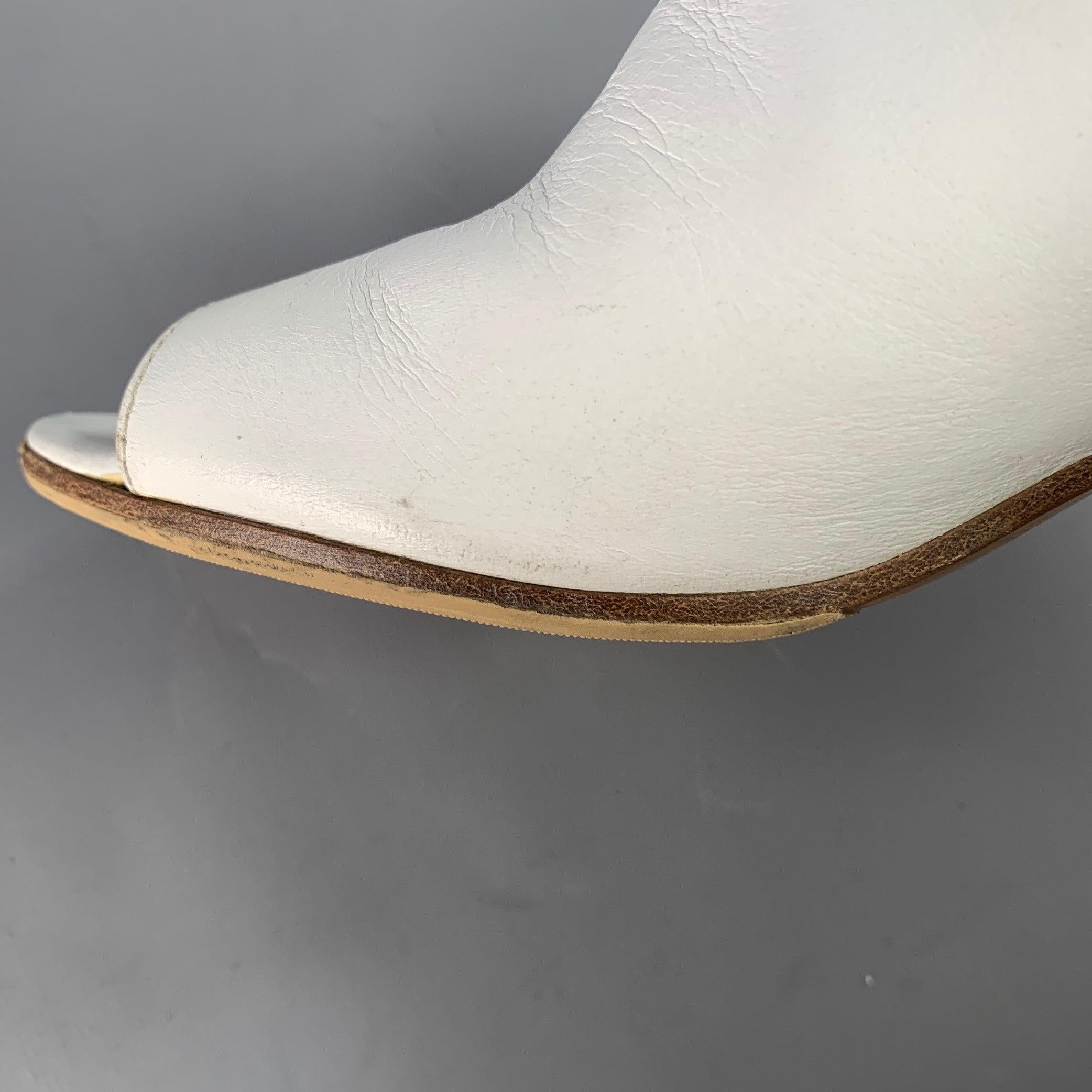 MAISON MARTIN MARGIELA Size 7 White Leather Peep Toe Boots For Sale 4
