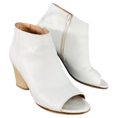 MAISON MARTIN MARGIELA Size 7 White Leather Peep Toe Boots