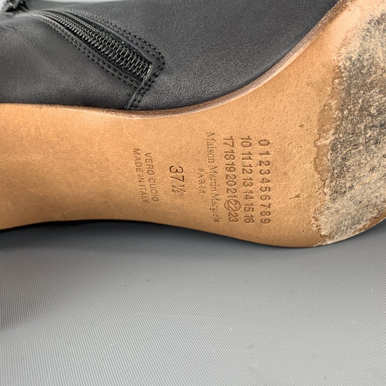 MAISON MARTIN MARGIELA Size 7.5 Navy Leather Peep Toe Ankle Boots For ...