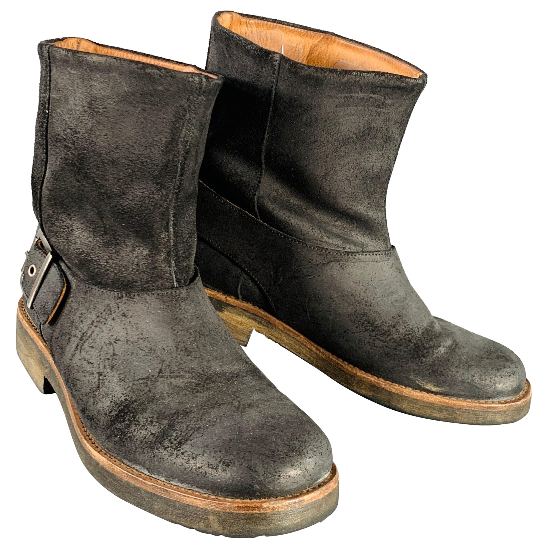 MAISON MARTIN MARGIELA Talla 8 Botines con hebilla de piel rugosa negra envejecida