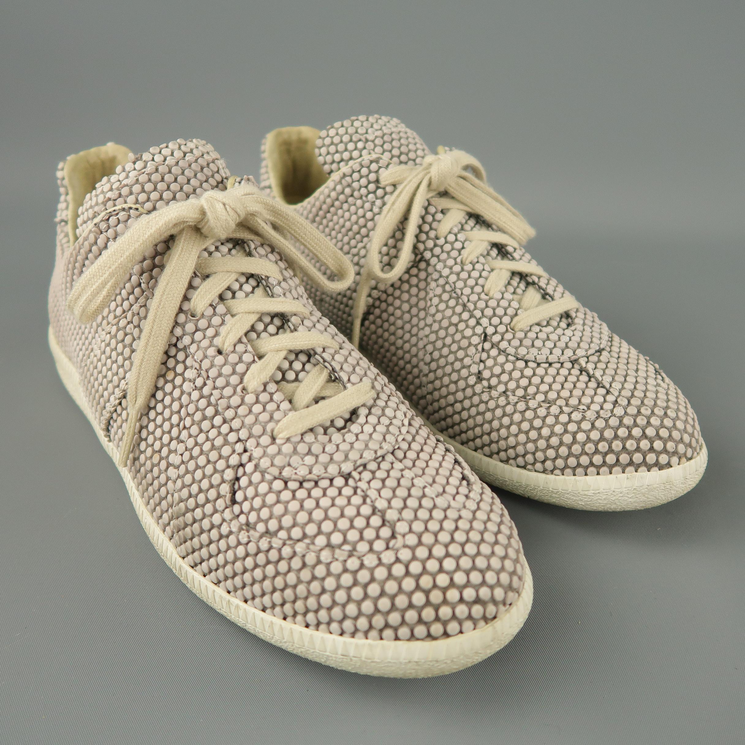 MAISON MARTIN MARGIELA Size 8 Taupe Dots Canvas Lace Up Sneakers In Excellent Condition In San Francisco, CA