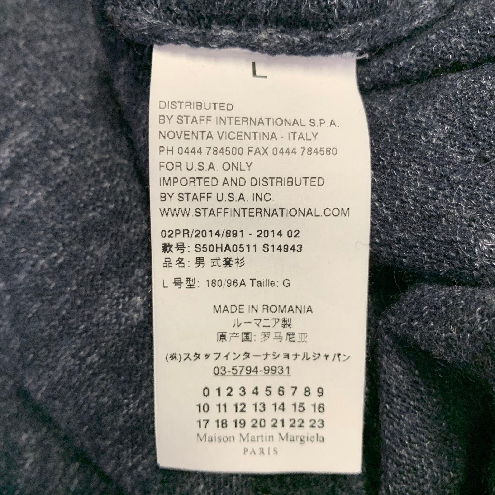 MAISON MARTIN MARGIELA Size L Navy Grey Heather Wool Flax Sweater For Sale 5