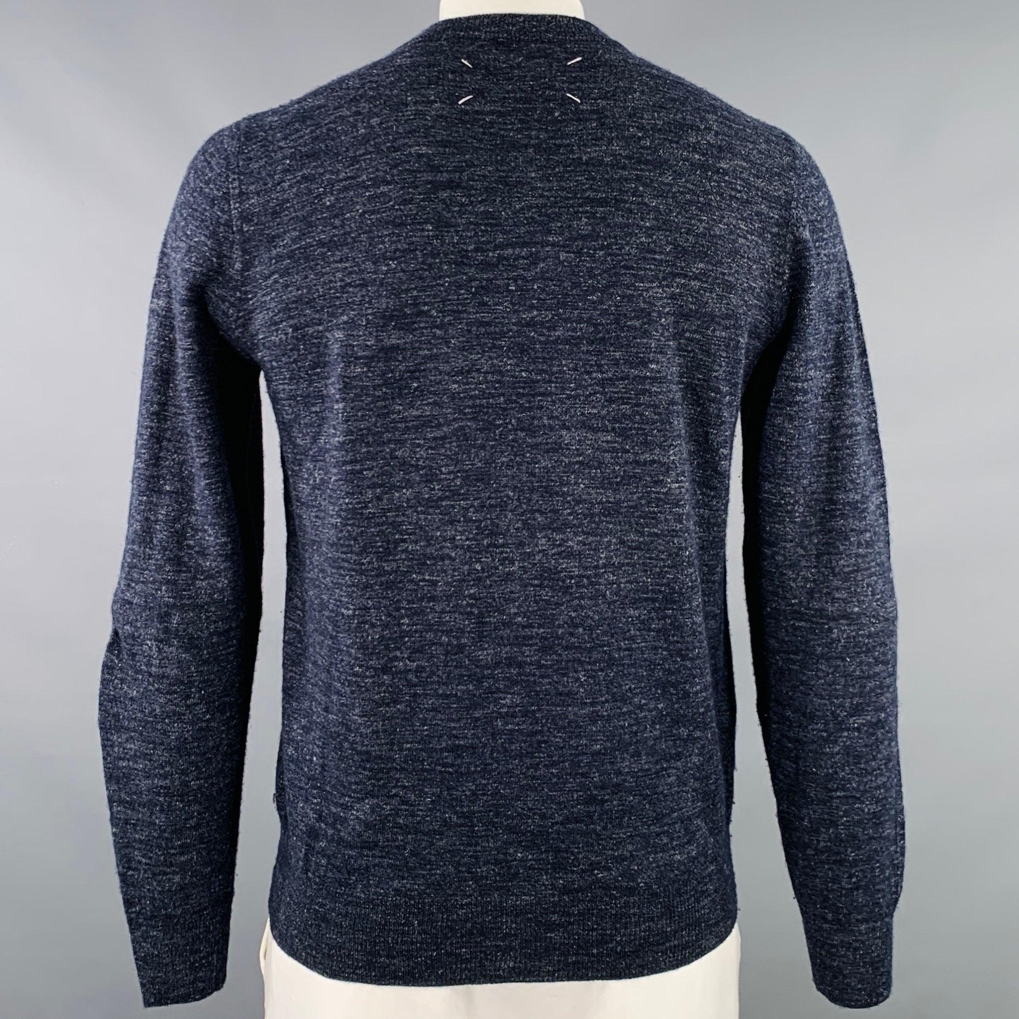 Black MAISON MARTIN MARGIELA Size L Navy Grey Heather Wool Flax Sweater For Sale