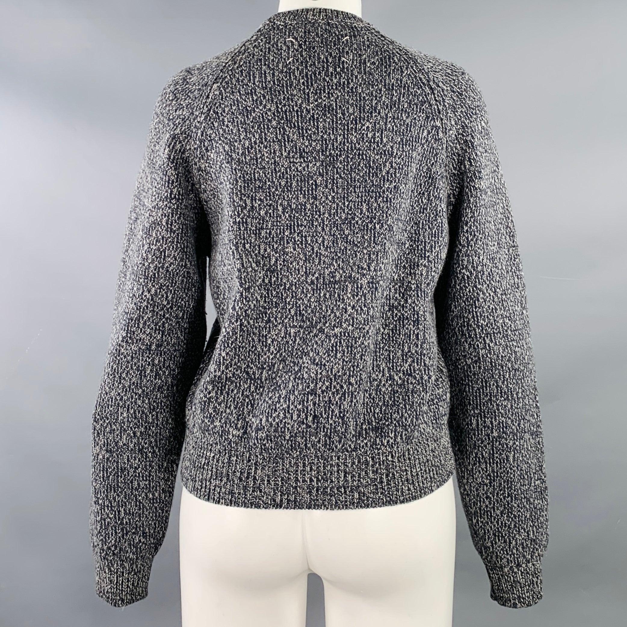 MAISON MARTIN MARGIELA Size S Grey Charcoal Blue Wool Blend Knit Raglan Sweater In Good Condition For Sale In San Francisco, CA