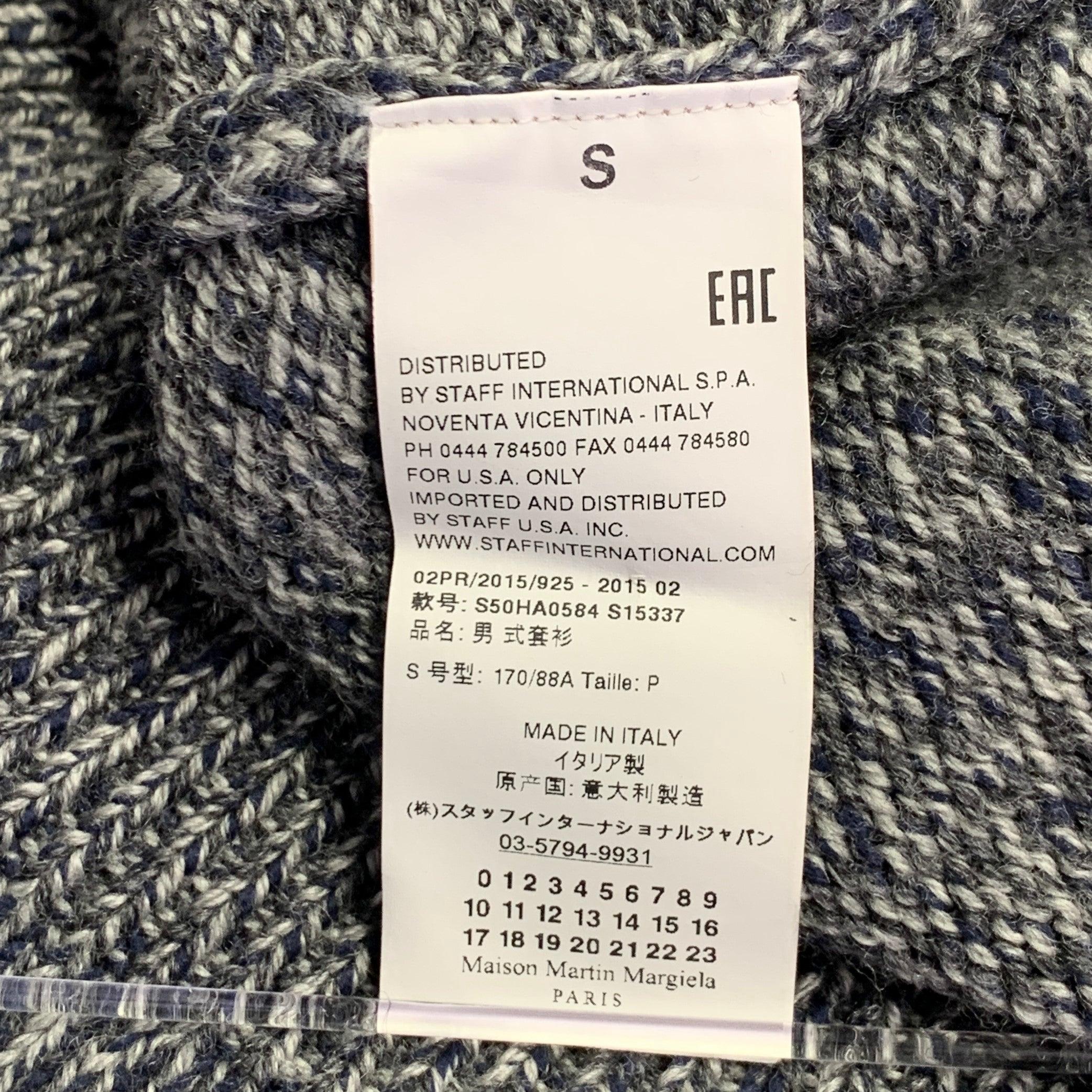 MAISON MARTIN MARGIELA Size S Grey Charcoal Blue Wool Blend Knit Raglan Sweater For Sale 2