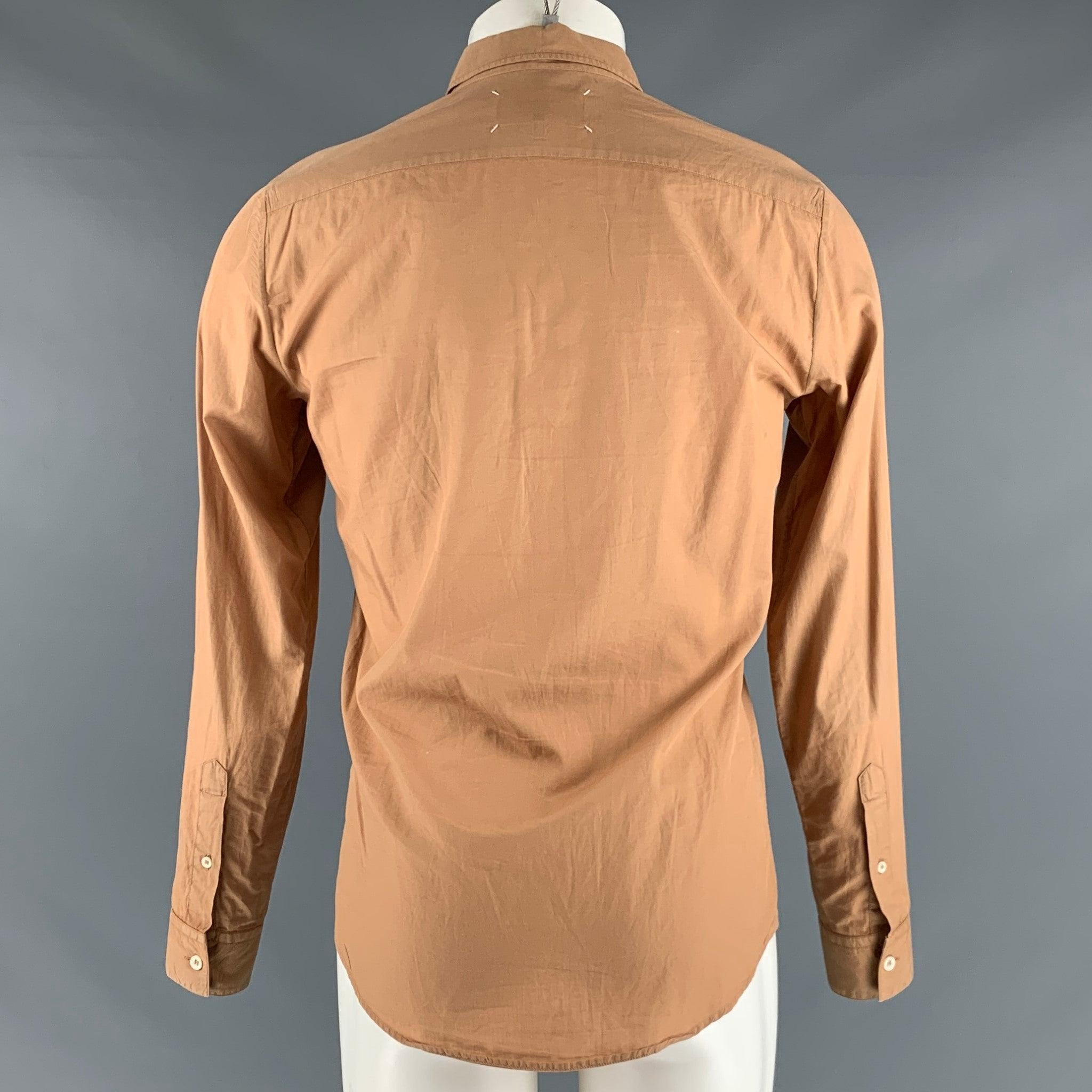 MAISON MARTIN MARGIELA Size S Orange Cotton Slim Fit Long Sleeve Shirt In Good Condition For Sale In San Francisco, CA