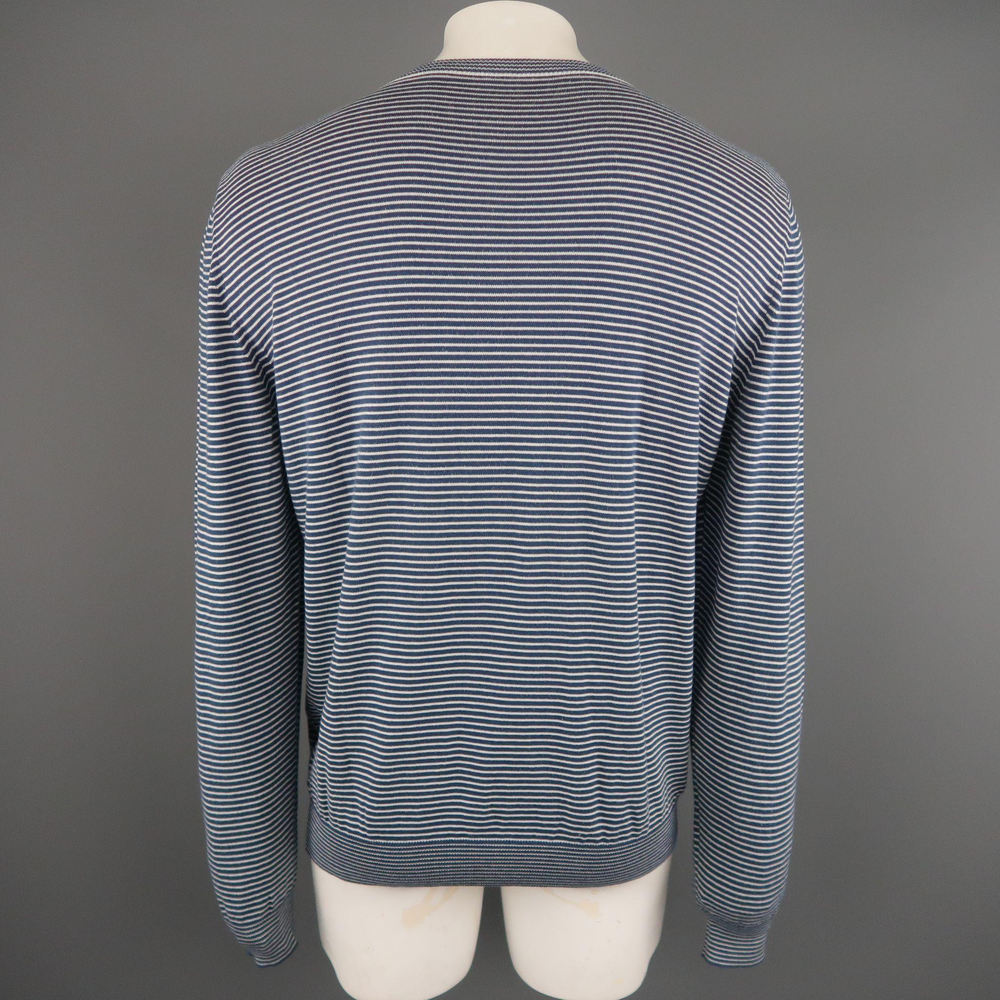 Gray MAISON MARTIN MARGIELA Size XL Navy & White Stripe Cotton Pullover Sweater