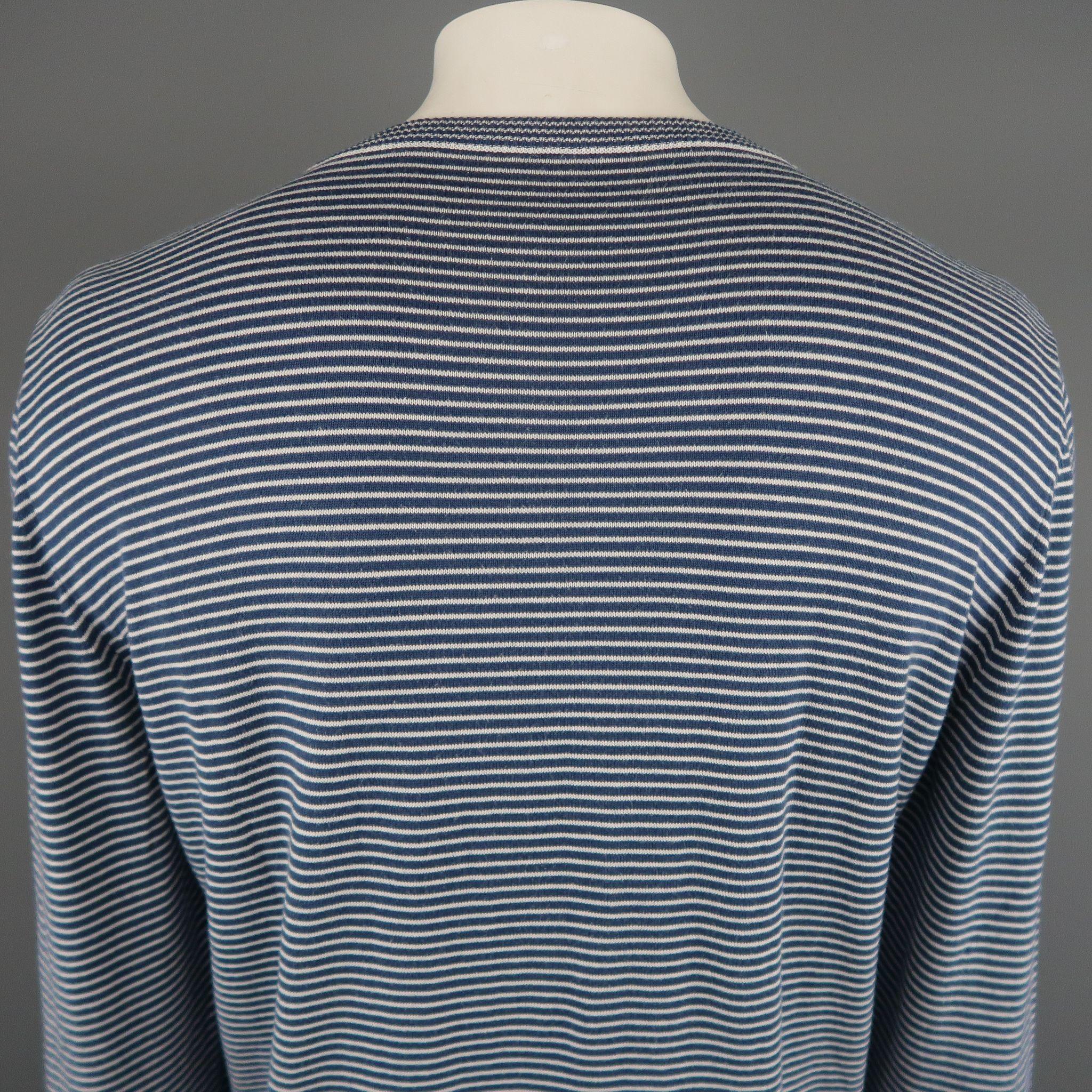 MAISON MARTIN MARGIELA Size XL Navy & White Stripe Cotton Pullover Sweater In Excellent Condition In San Francisco, CA